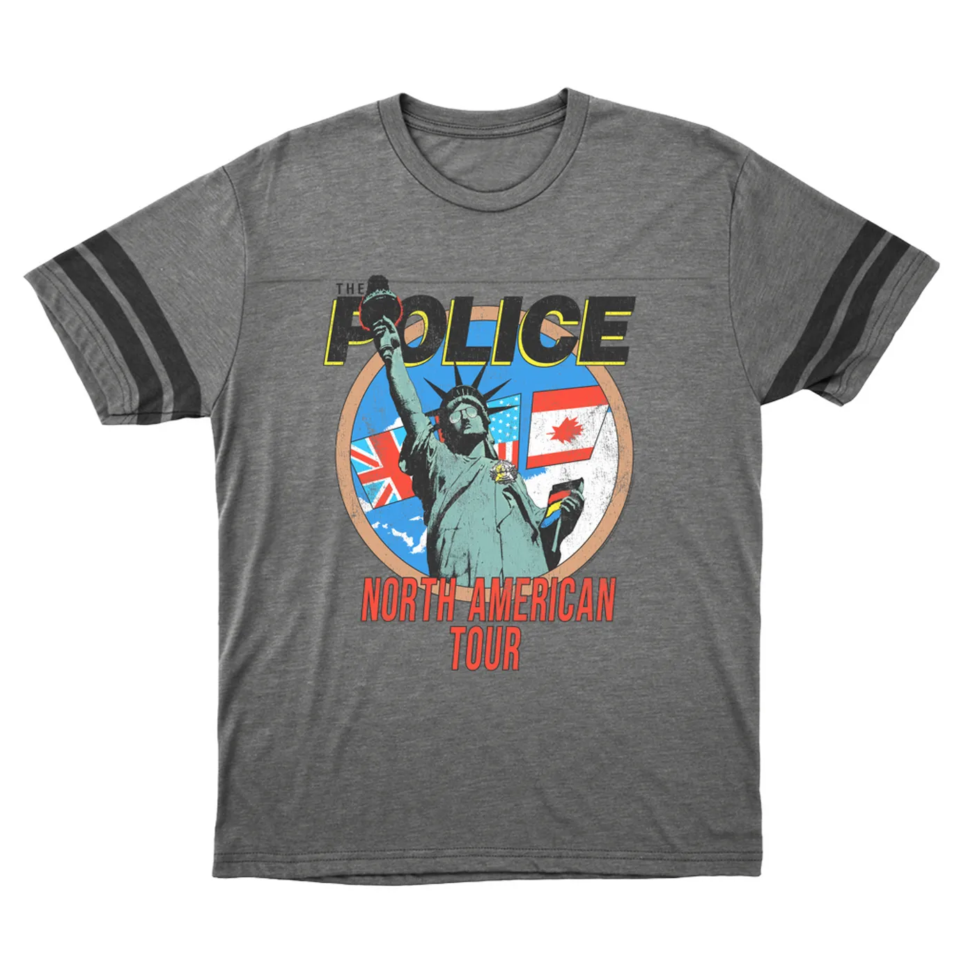 The Police T-Shirt | North America 1983 Colorful Concert Promotion Distressed (Merchbar Exclusive) The Police Football Shirt