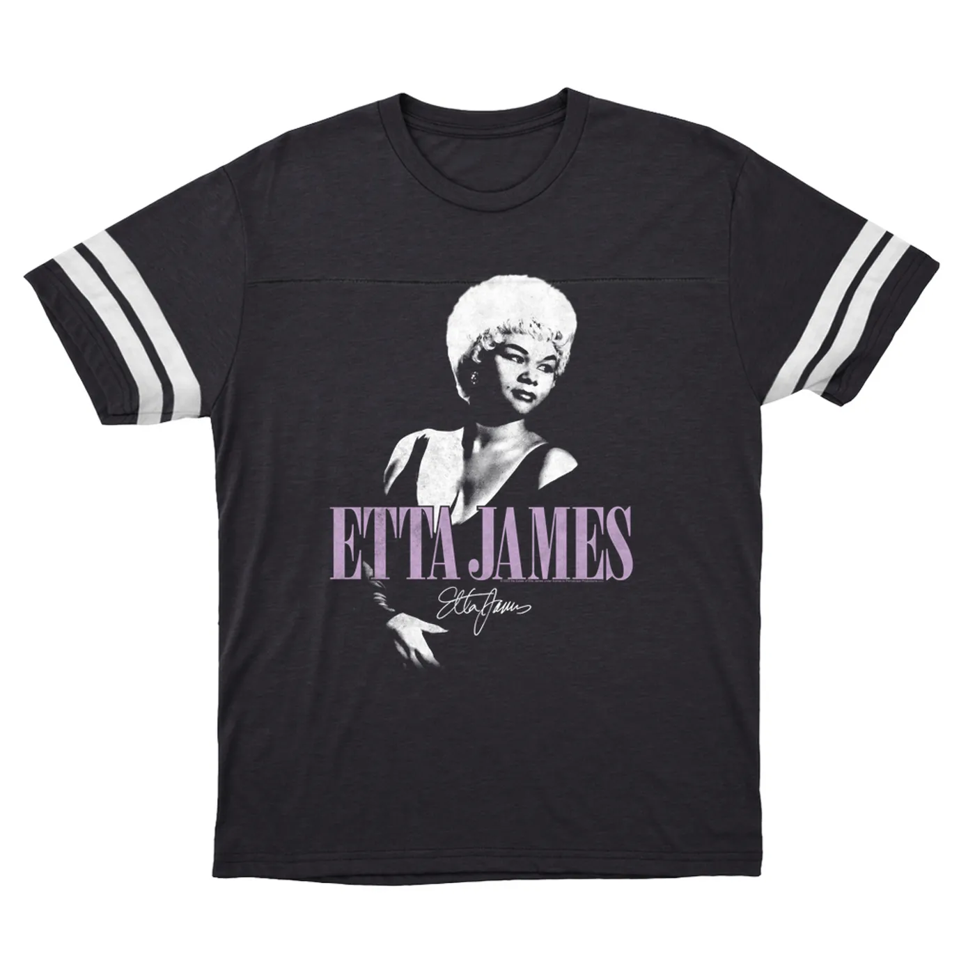 Etta James T-Shirt | Circa 1965 Purple Image With Signature Etta James Football Shirt