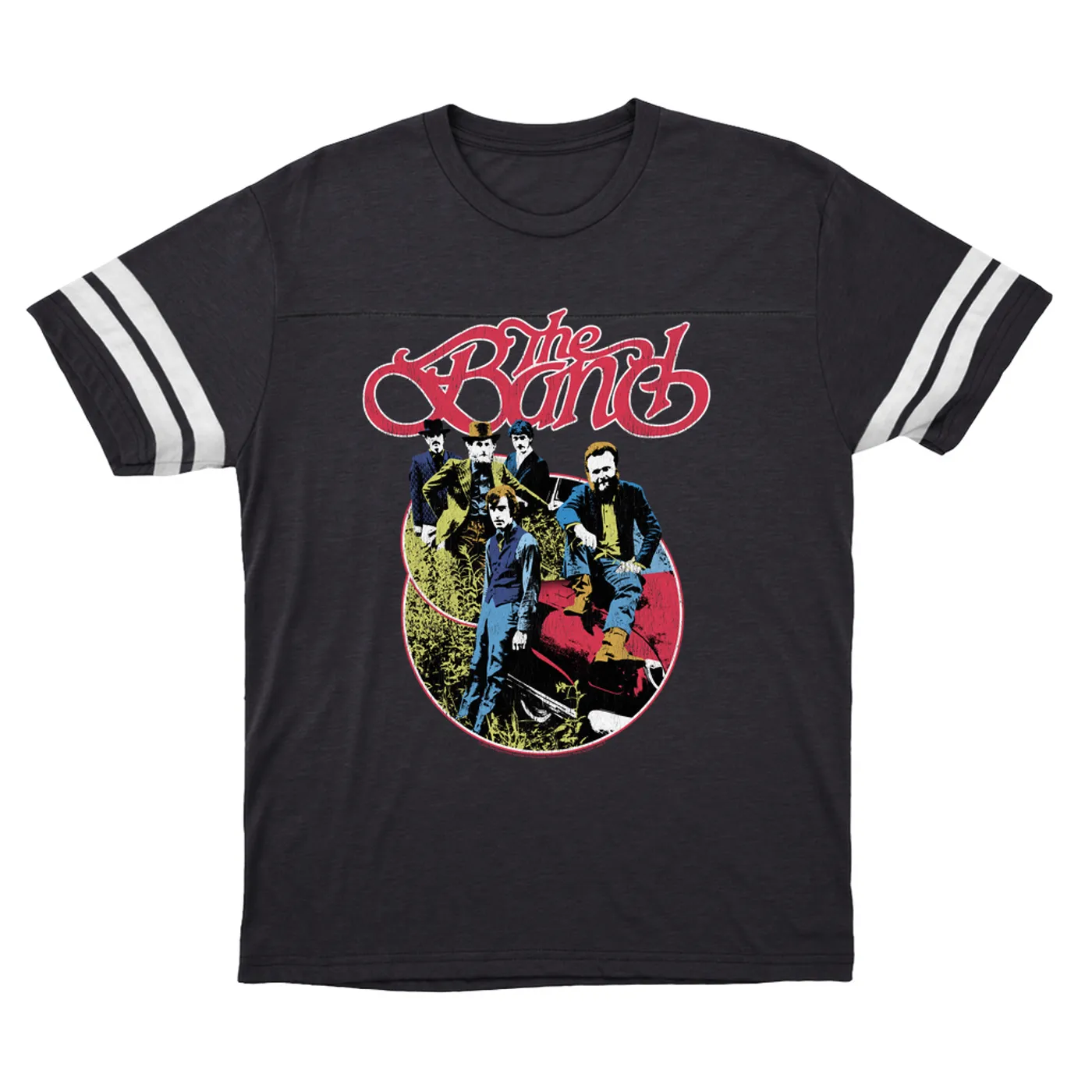 The Band T-Shirt | Group Photo Car Design Distressed The Band Football Shirt