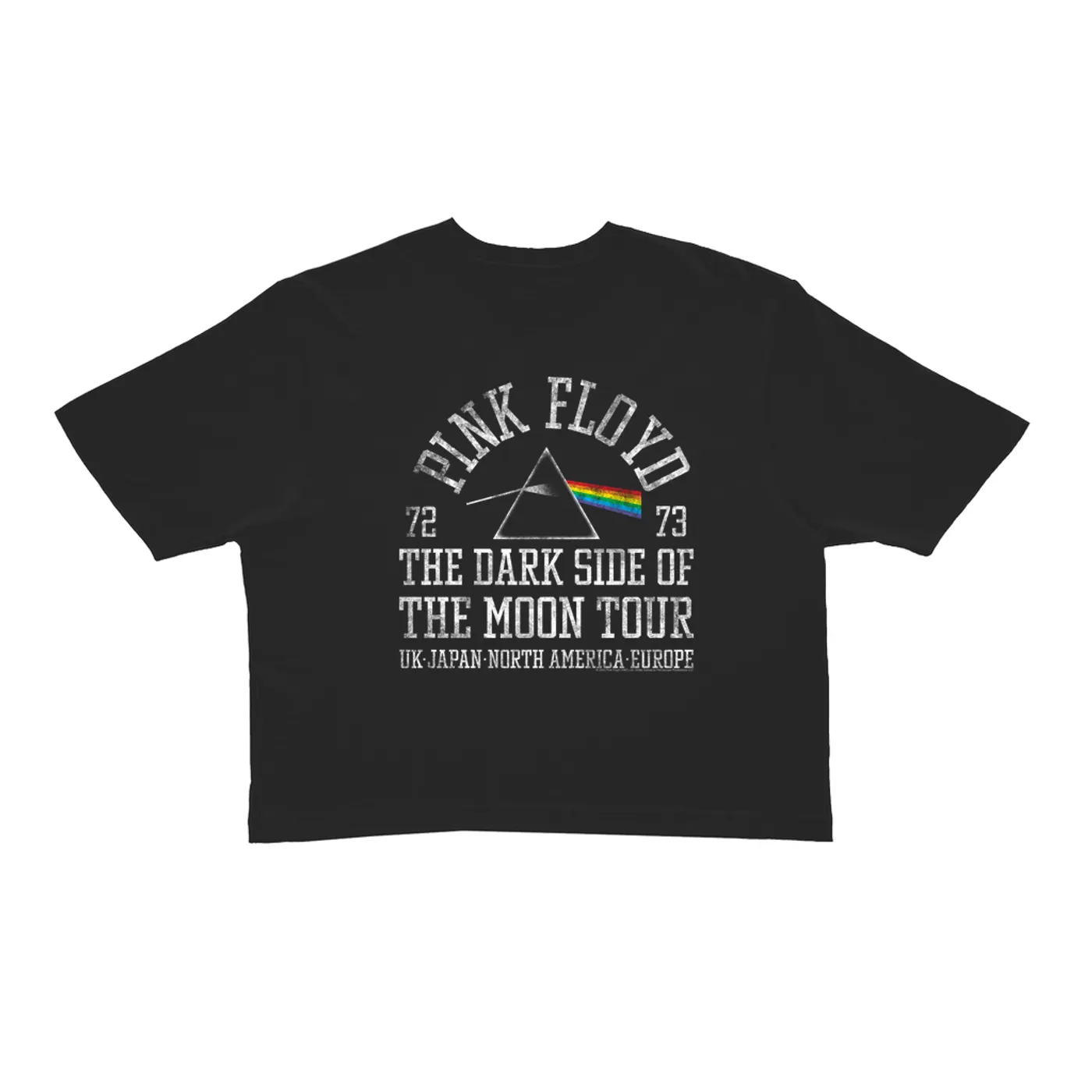 Pink Floyd Ladies' Crop Tee | Dark Side Of The Moon World Tour 72-73 Distressed Pink Floyd Crop T-shirt