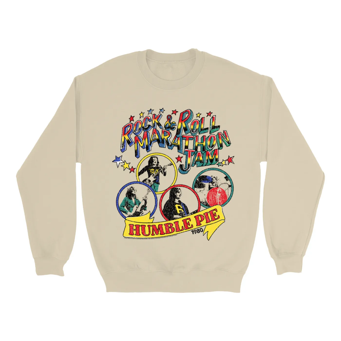Humble Pie Sweatshirt | Rock N' Roll Marathon Jam 1980 Distressed (Merchbar Exclusive) Humble Pie Sweatshirt