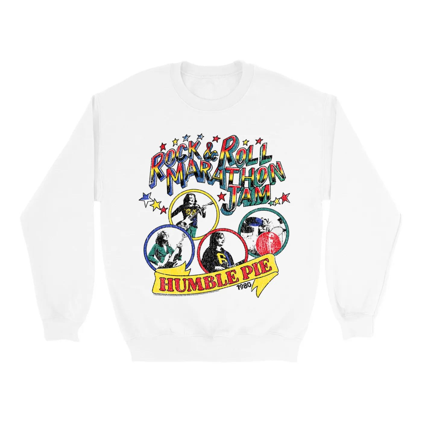 Humble Pie Sweatshirt | Rock N' Roll Marathon Jam 1980 Distressed (Merchbar Exclusive) Humble Pie Sweatshirt