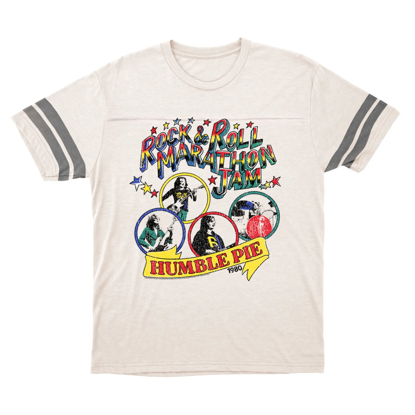 Humble Pie T-Shirt | Rock N' Roll Marathon Jam 1980 Distressed (Merchbar Exclusive) Humble Pie Football Shirt