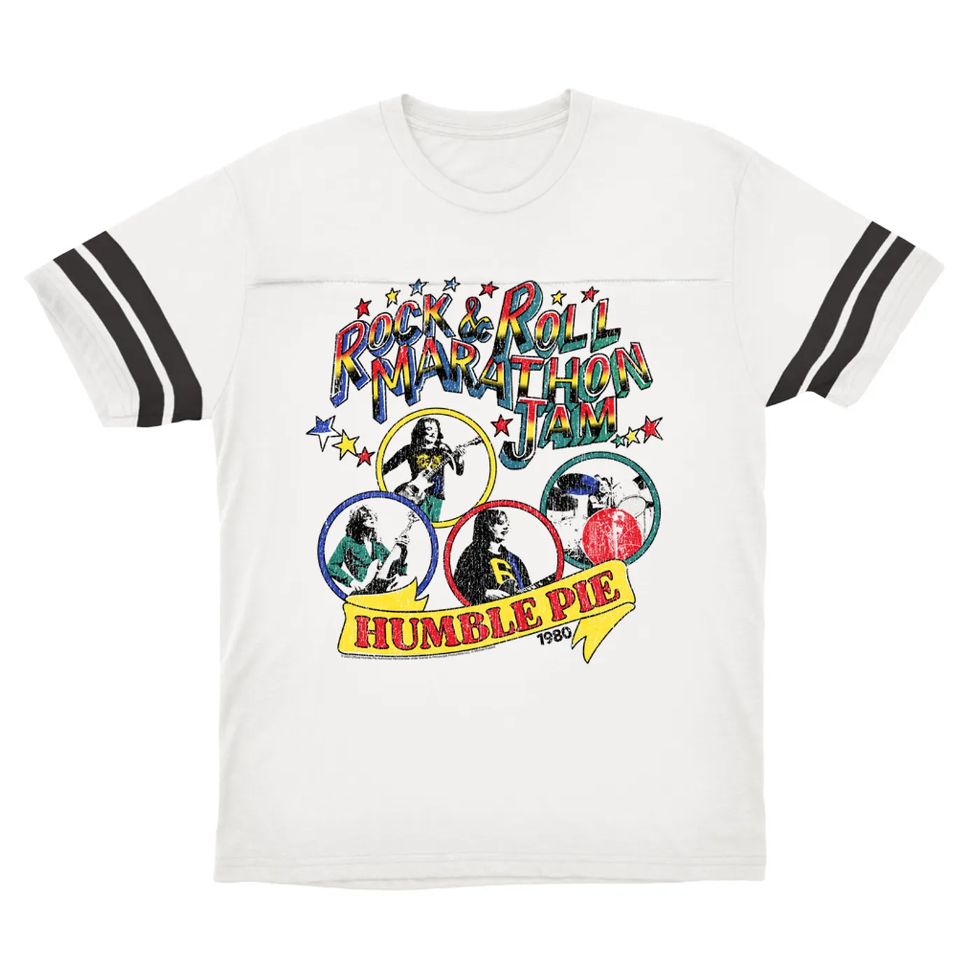 Humble Pie T-Shirt | Rock N' Roll Marathon Jam 1980 Distressed (Merchbar Exclusive) Humble Pie Football Shirt