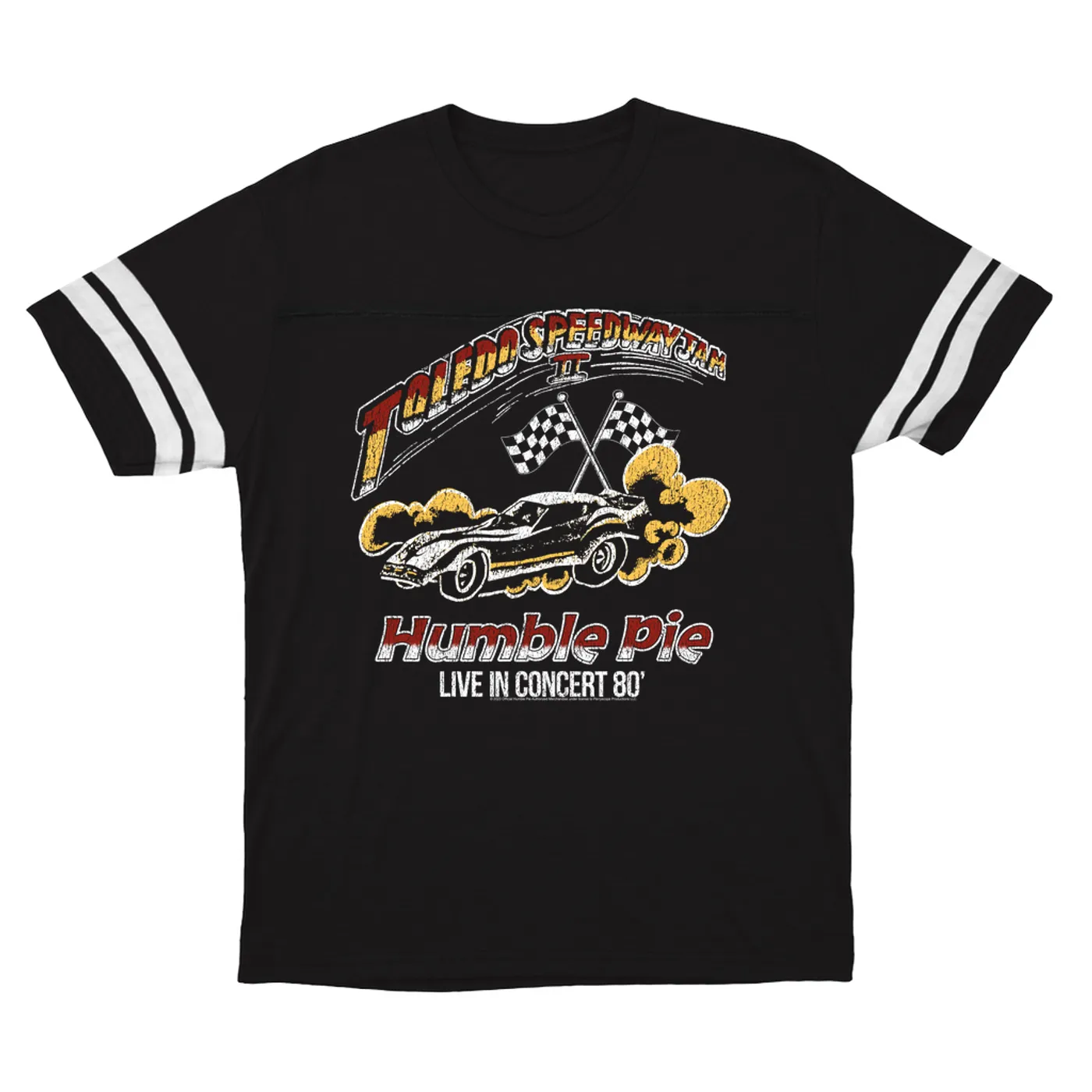 Humble Pie T-Shirt | Toledo Speedway Jam II 1980 Distressed (Merchbar Exclusive) Humble Pie Football Shirt