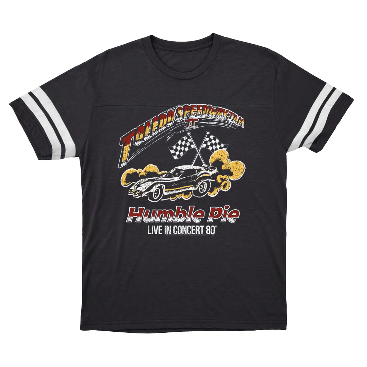 Humble Pie T-Shirt | Toledo Speedway Jam II 1980 Distressed (Merchbar Exclusive) Humble Pie Football Shirt
