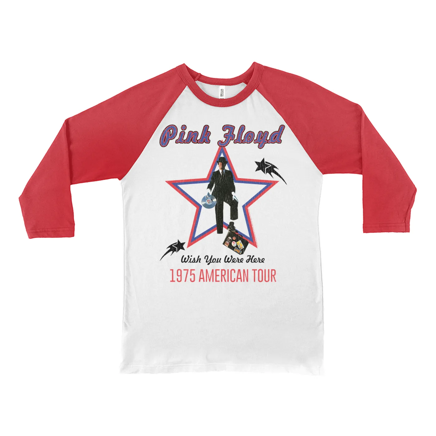 Pink Floyd 3/4 Sleeve Baseball Tee | Wish You Were Here 1975 American Tour Distressed Pink Floyd Shirt