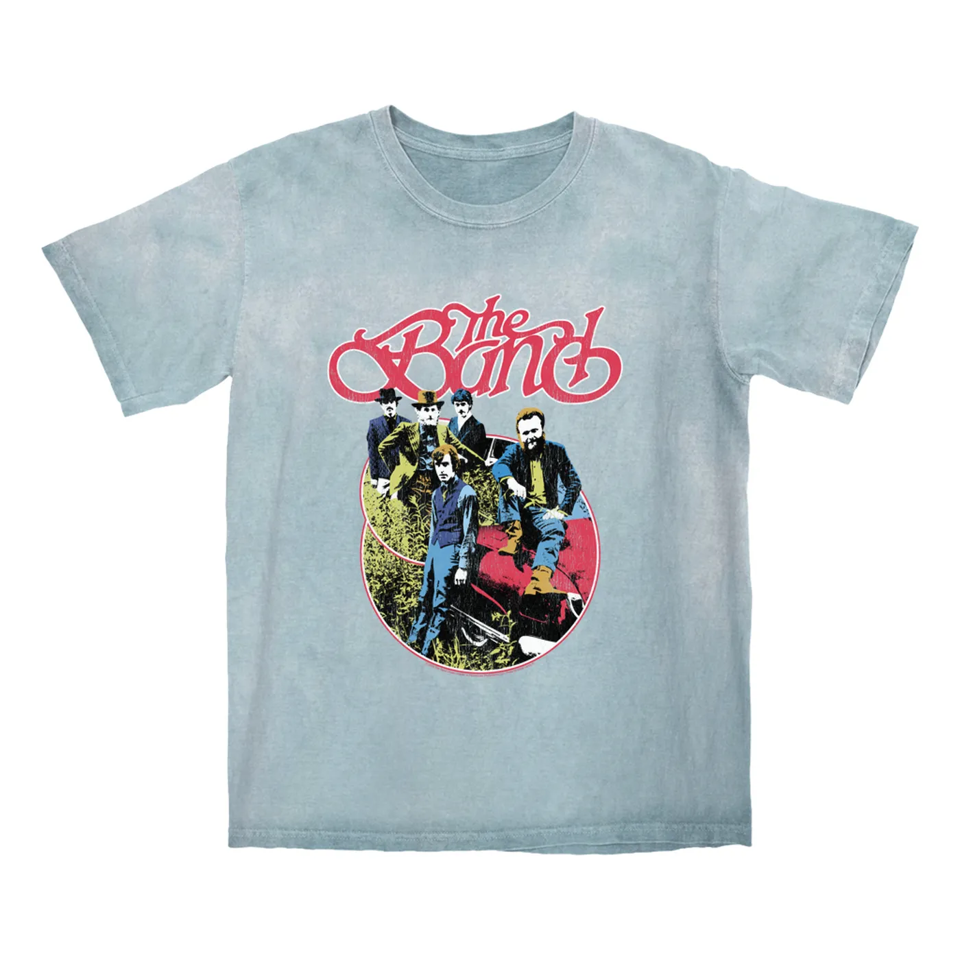 The Band T-shirt | Group Photo Car Design Distressed The Band Color Blast Shirt