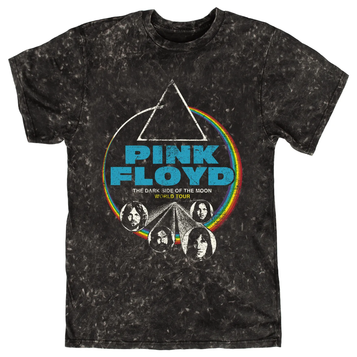 Pink Floyd T-shirt | World Tour The Dark Side Of The Moon Design Distressed Pink Floyd Mineral Wash Shirt