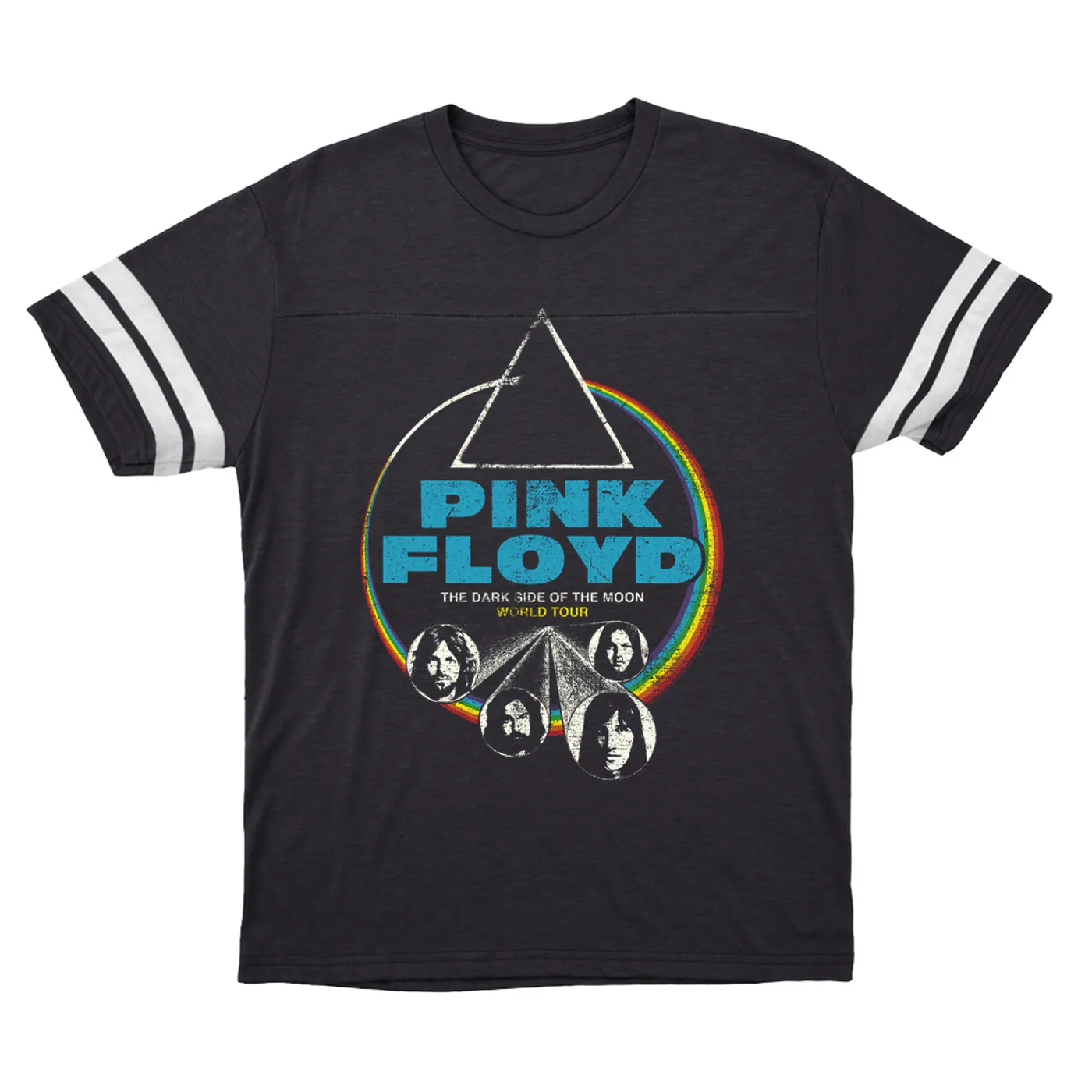Pink Floyd T-Shirt | World Tour The Dark Side Of The Moon Design Distressed Pink Floyd Football Shirt