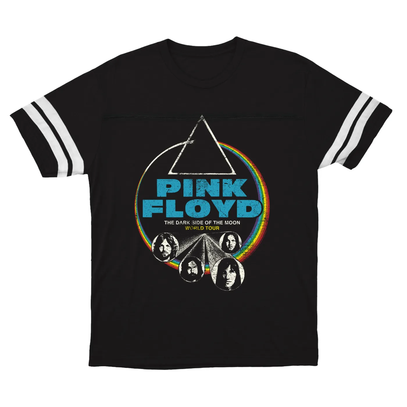 Pink Floyd T-Shirt | World Tour The Dark Side Of The Moon Design Distressed Pink Floyd Football Shirt