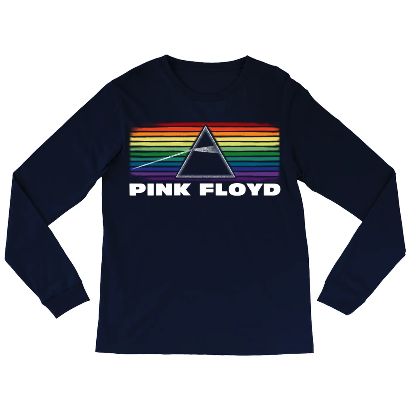 Pink Floyd Long Sleeve Shirt | The Dark Side Of The Moon Banner Rainbow Distressed Pink Floyd Shirt