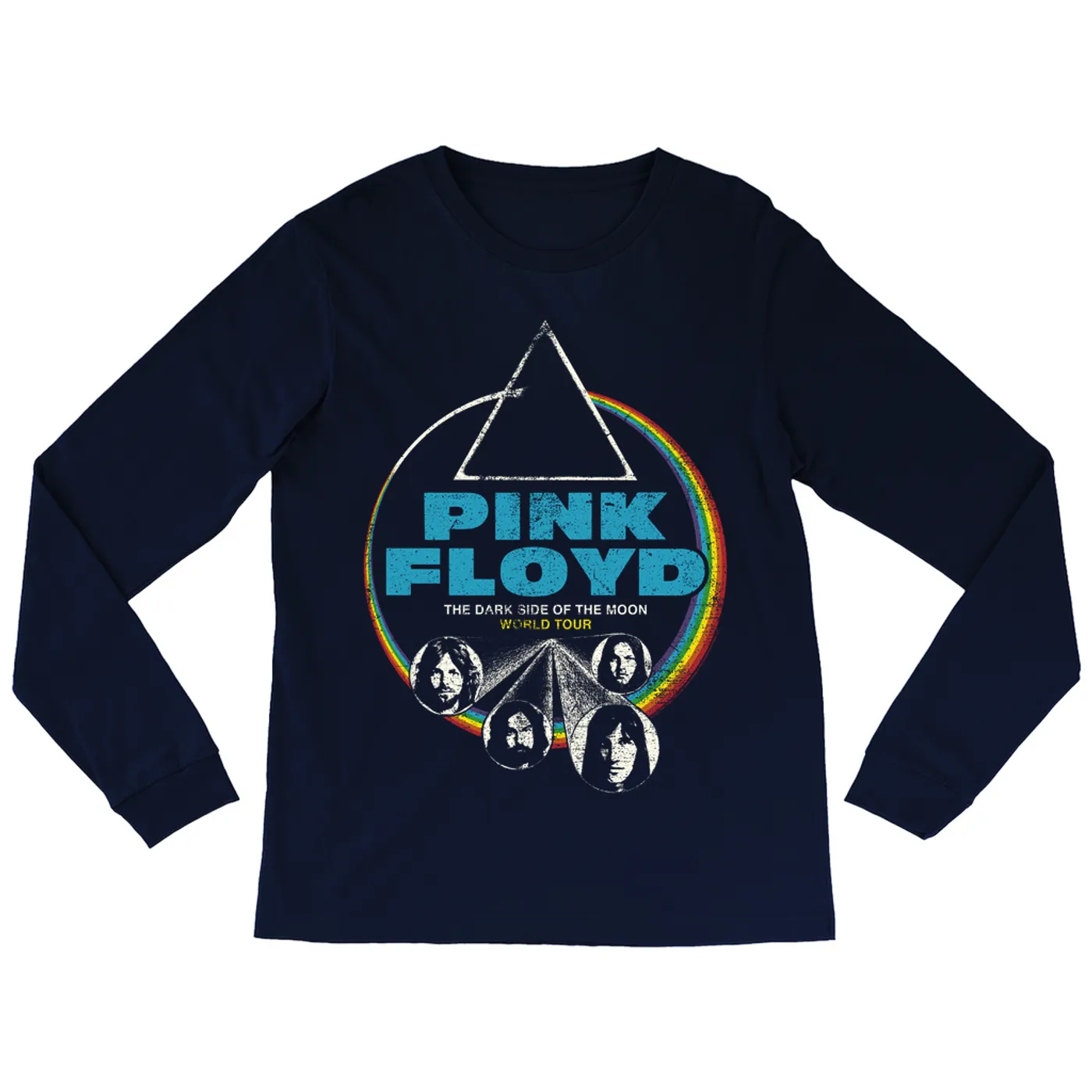 Pink Floyd Long Sleeve Shirt | World Tour The Dark Side Of The Moon Design Distressed Pink Floyd Shirt