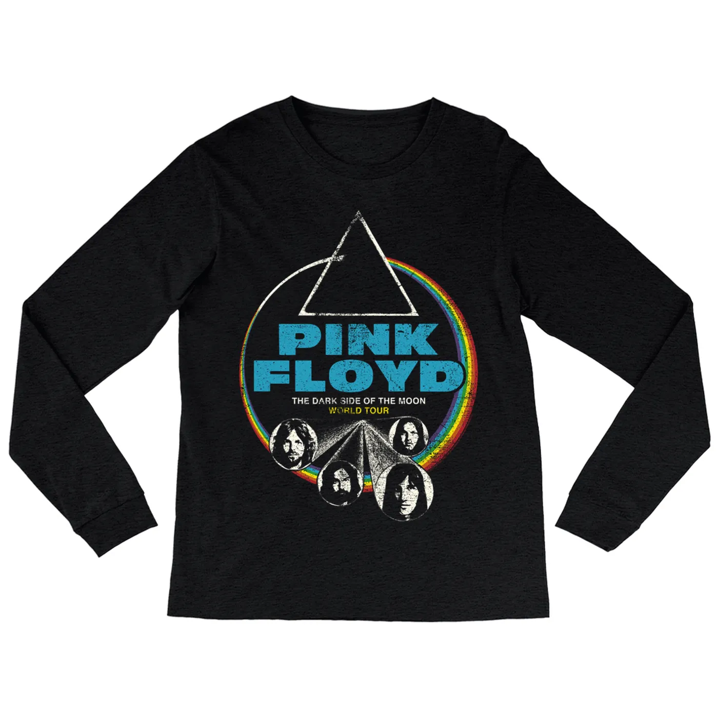 Pink Floyd Long Sleeve Shirt | World Tour The Dark Side Of The Moon Design Distressed Pink Floyd Shirt