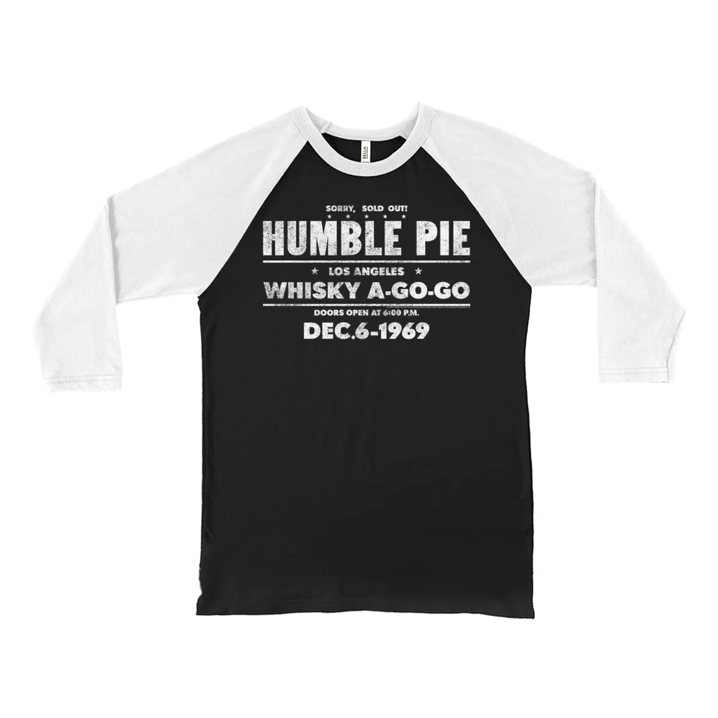Humble Pie 3/4 Sleeve Baseball Tee | Sold Out! Whisky A Go Go 1969 Distressed (Merchbar Exclusive) Humble Pie Shirt
