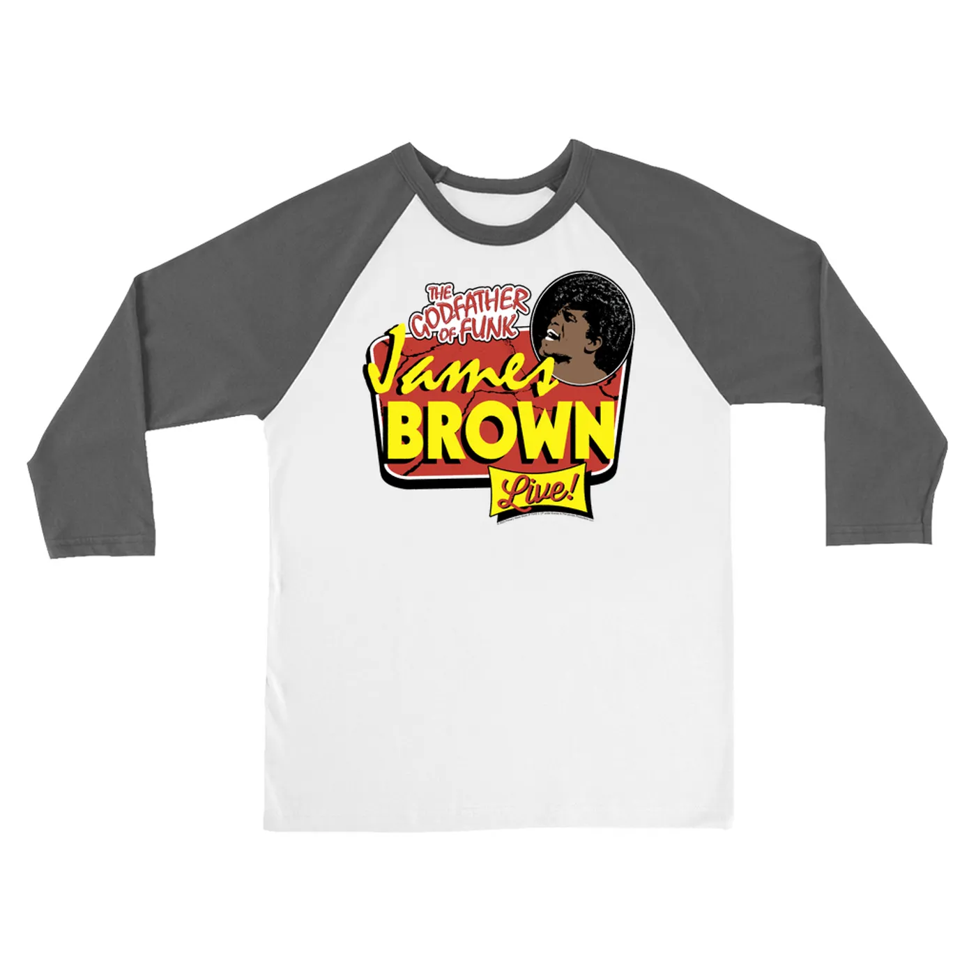 James Brown 3/4 Sleeve Baseball Tee | Godfather Of Funk, LIVE! James Brown Shirt