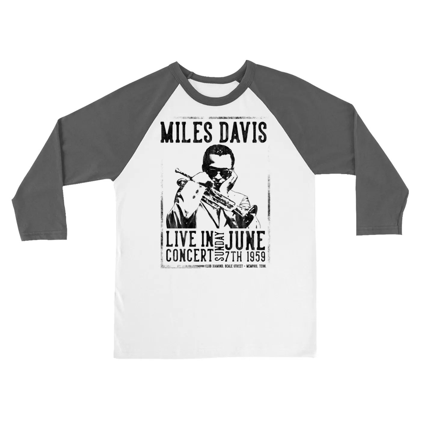 Miles Davis 3/4 Sleeve Baseball Tee | Memphis Concert 1959 (Merchbar Exclusive) Miles Davis Shirt