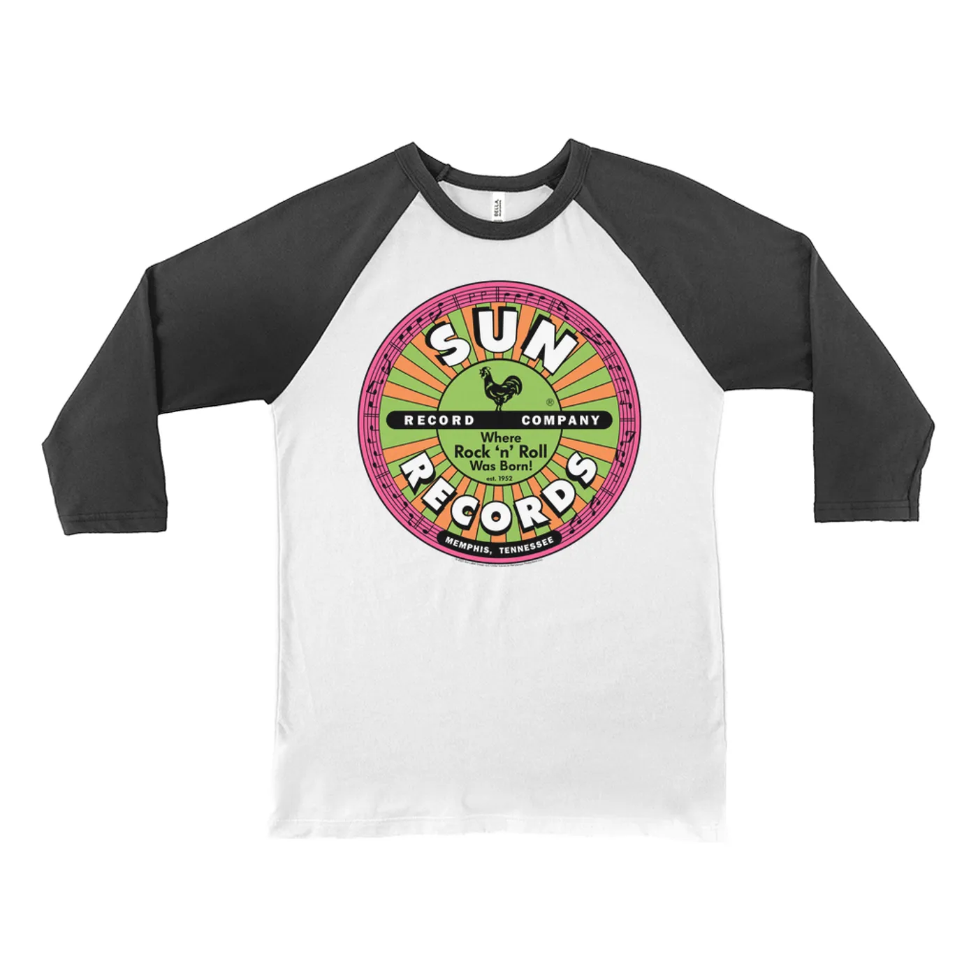 Sun Records 3/4 Sleeve Baseball Tee | Where Rock n Roll Was Born Colorful Label (Merchbar Exclusive) Sun Records Shirt
