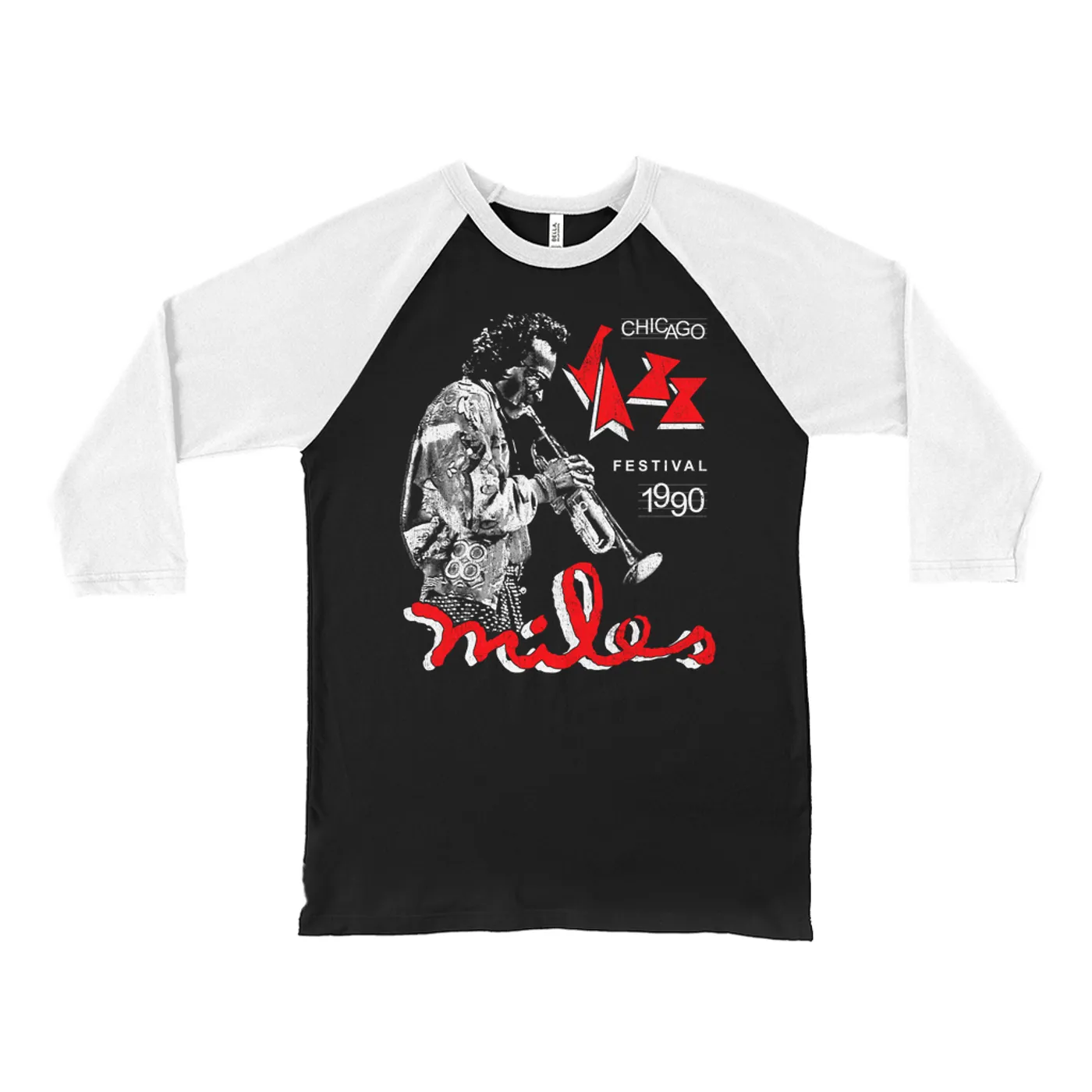 Miles Davis 3/4 Sleeve Baseball Tee | Chicago Jazz Festival 1990 Distressed (Merchbar Exclusive) Miles Davis Shirt