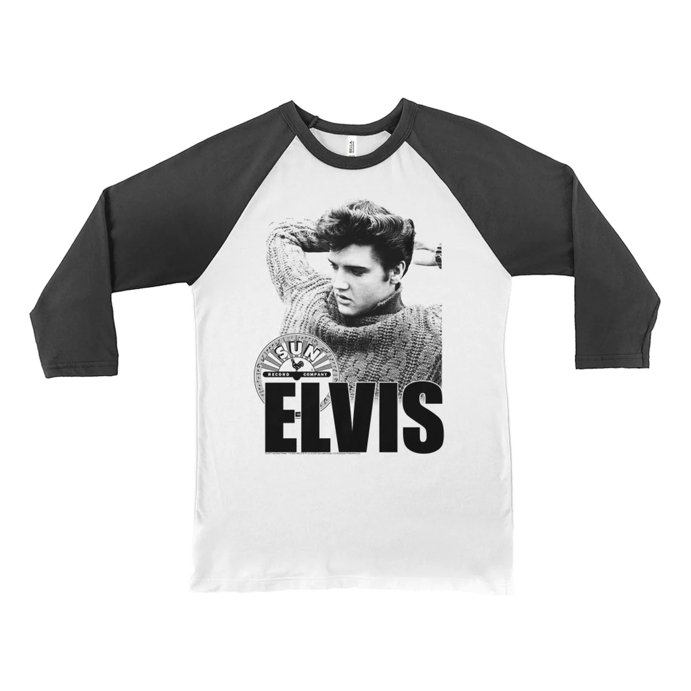 Elvis Presley Sun Records 3/4 Sleeve Baseball Tee | Book Cover Photo With Record Label (Merchbar Exclusive) Sun Records Shirt