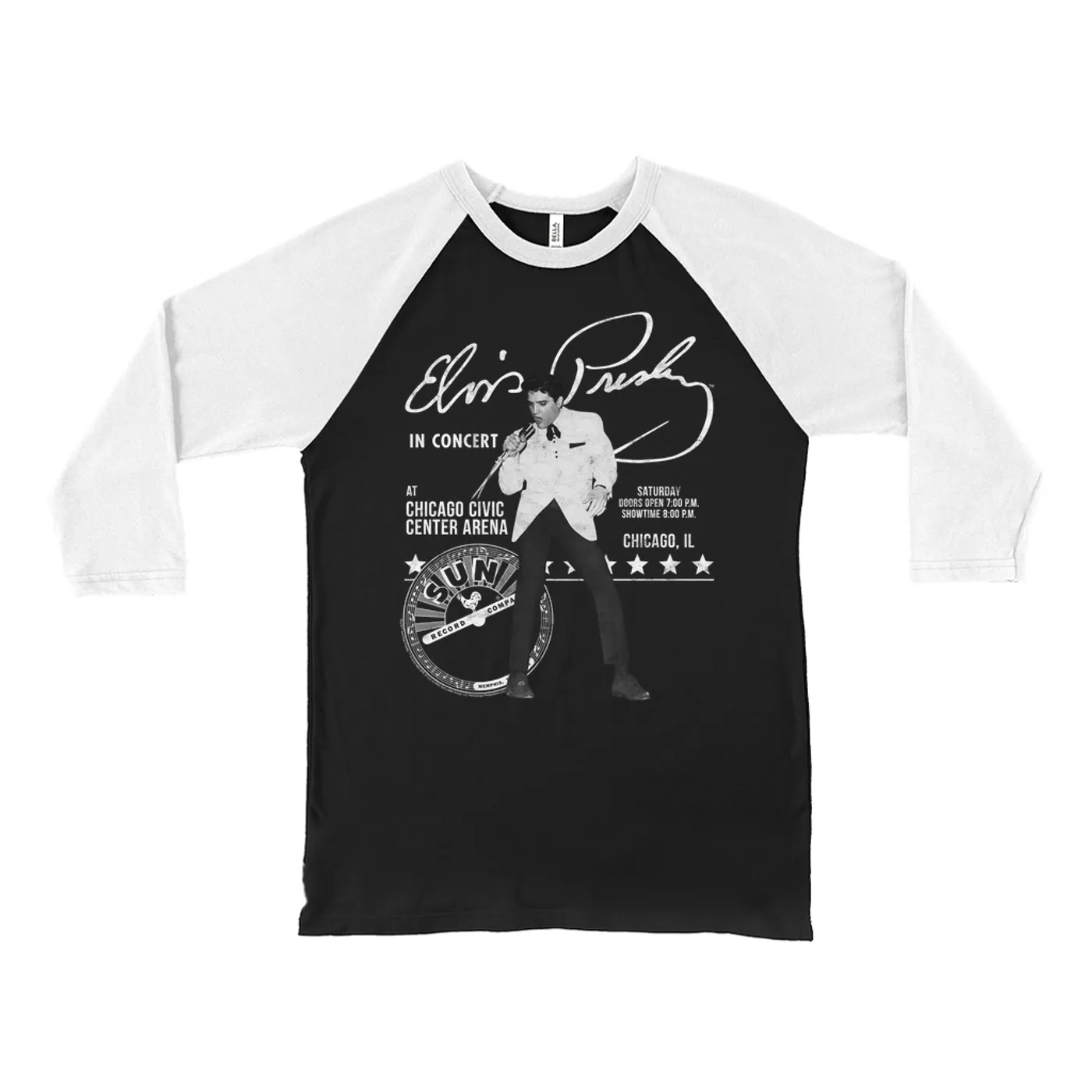 Sun Records 3/4 Sleeve Baseball Tee | Elvis Presley Chicago Civic Center Arena Show (Merchbar Exclusive) Sun Records Shirt