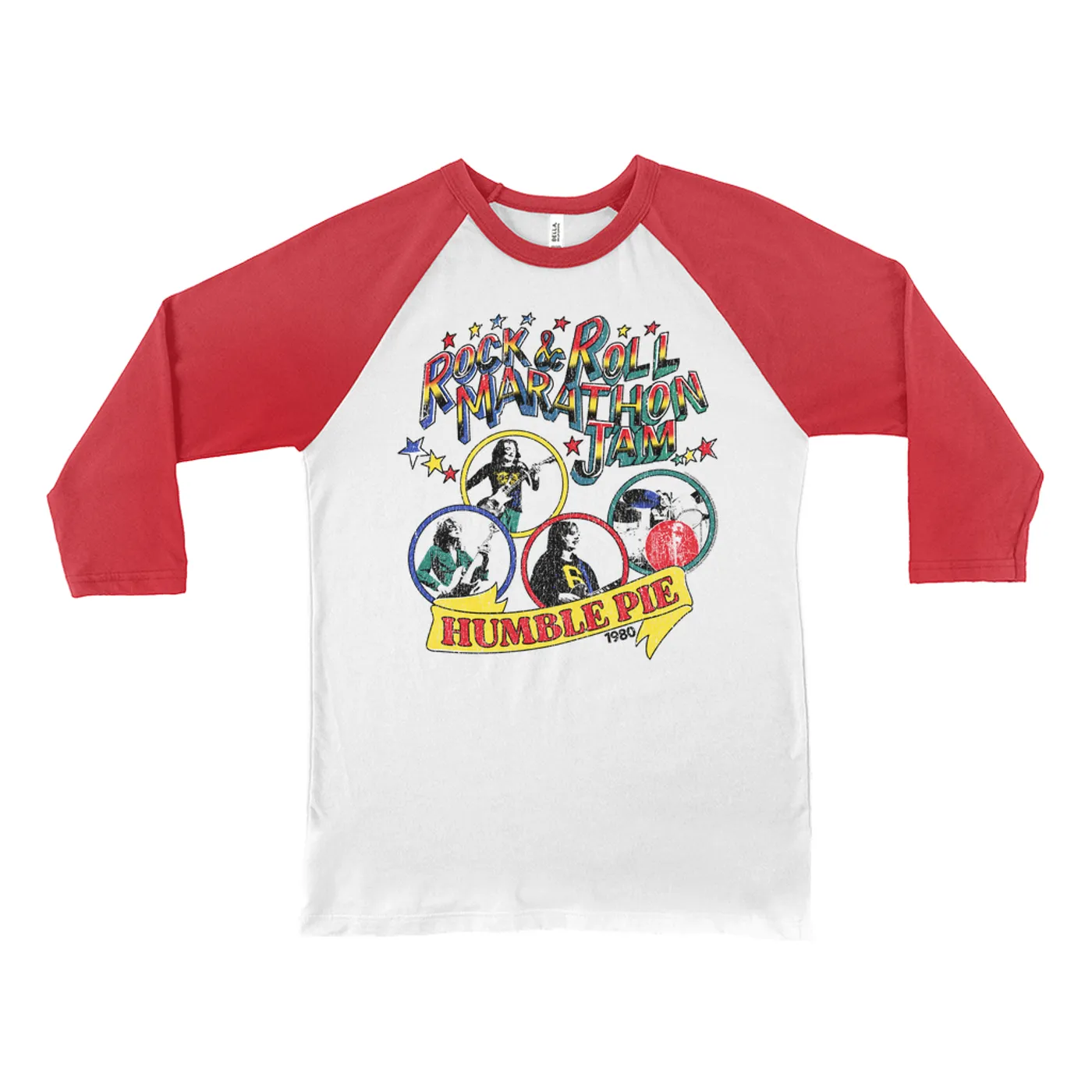 Humble Pie 3/4 Sleeve Baseball Tee | Rock N' Roll Marathon Jam 1980 Distressed (Merchbar Exclusive) Humble Pie Shirt