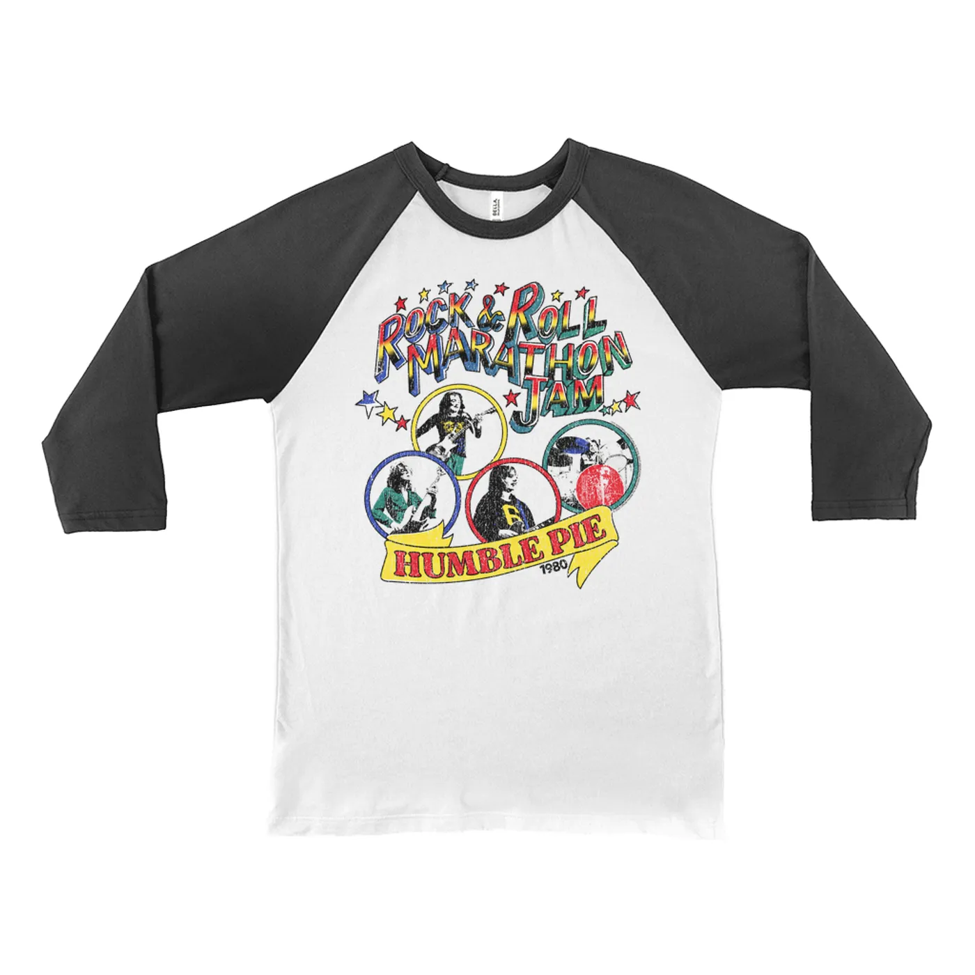 Humble Pie 3/4 Sleeve Baseball Tee | Rock N' Roll Marathon Jam 1980 Distressed (Merchbar Exclusive) Humble Pie Shirt