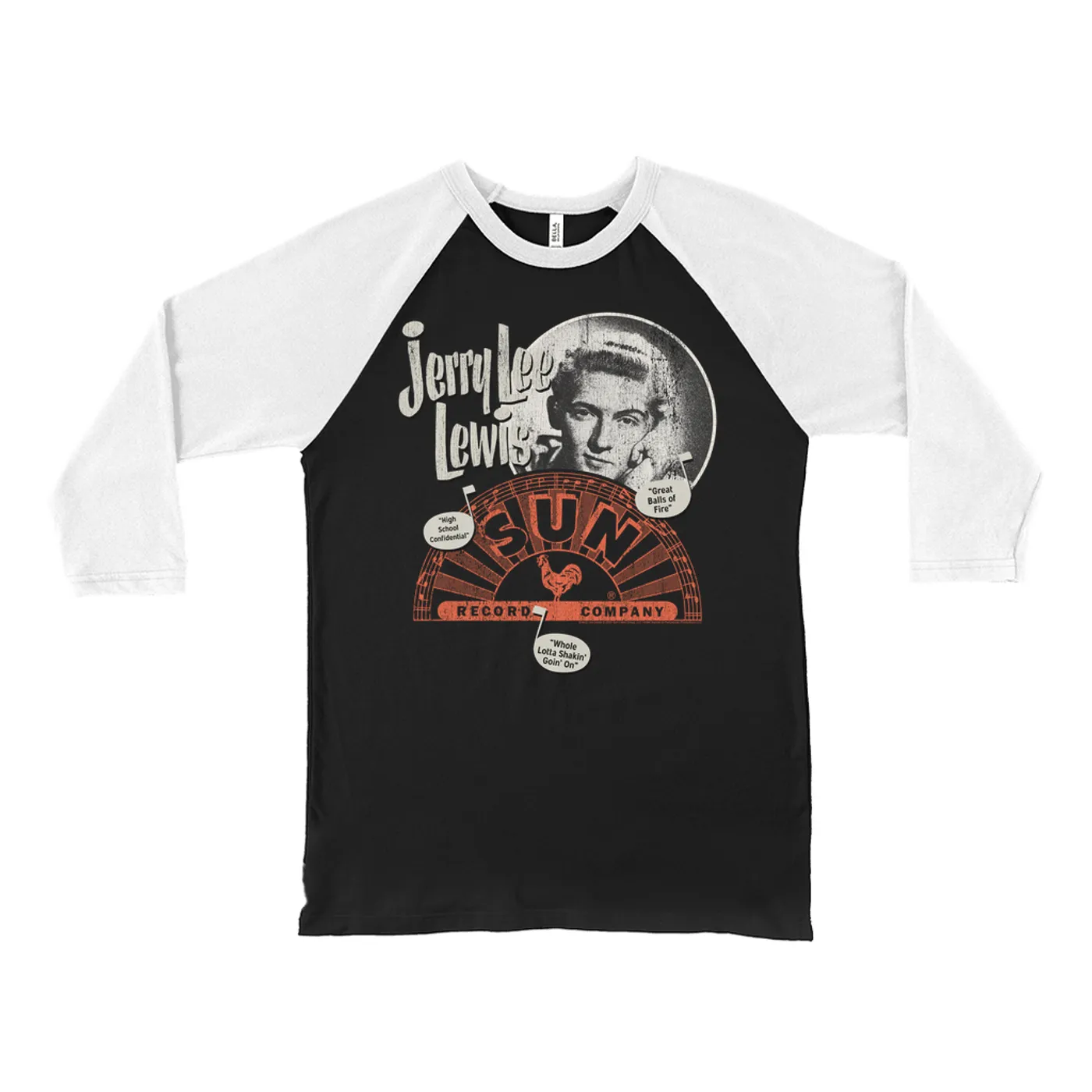 Sun Records 3/4 Sleeve Baseball Tee | Jerry Lee Lewis Singles Design Sun Records Shirt