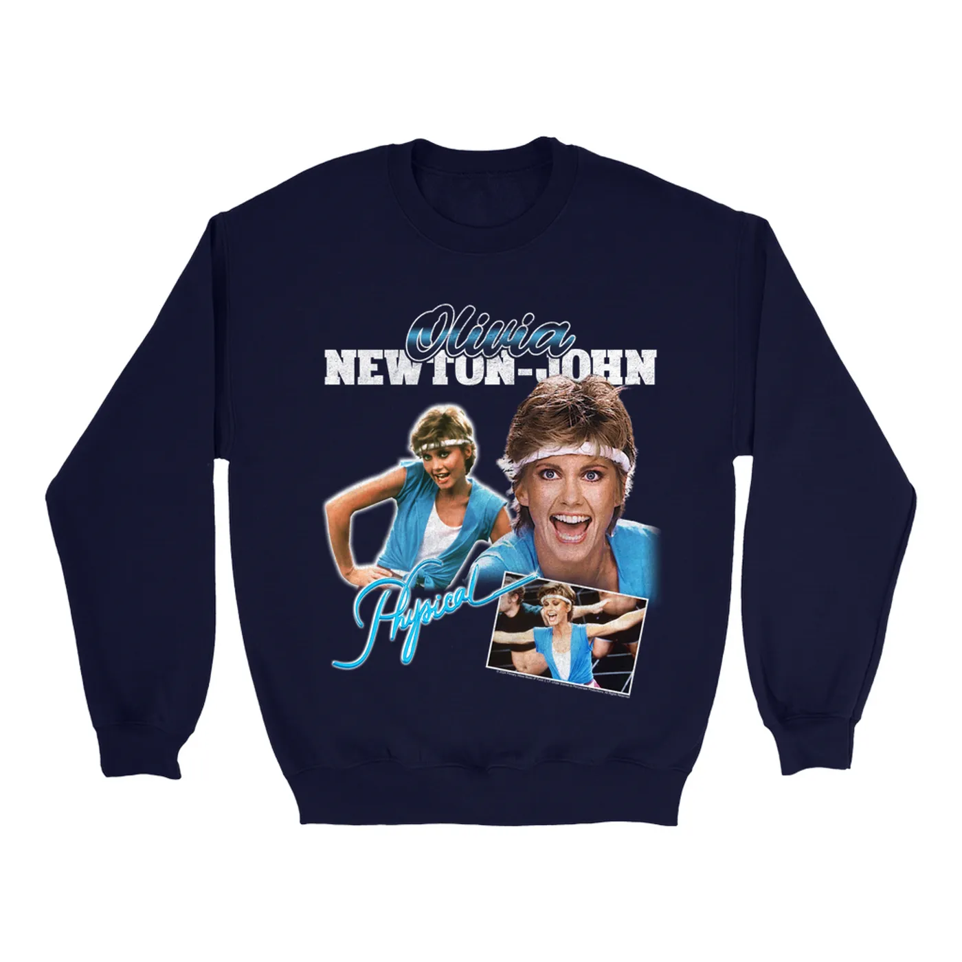 Olivia Newton-John Sweatshirt | Blue Physical Collage Distressed (Merchbar Exclusive) Olivia Newton John Sweatshirt
