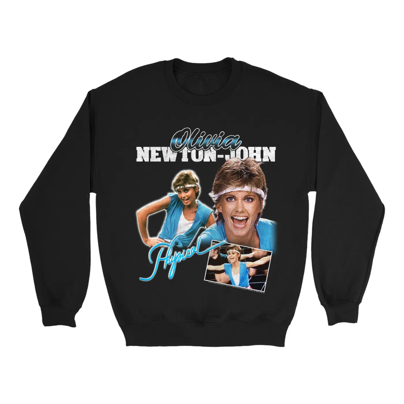 Olivia Newton-John Sweatshirt | Blue Physical Collage Distressed (Merchbar Exclusive) Olivia Newton John Sweatshirt