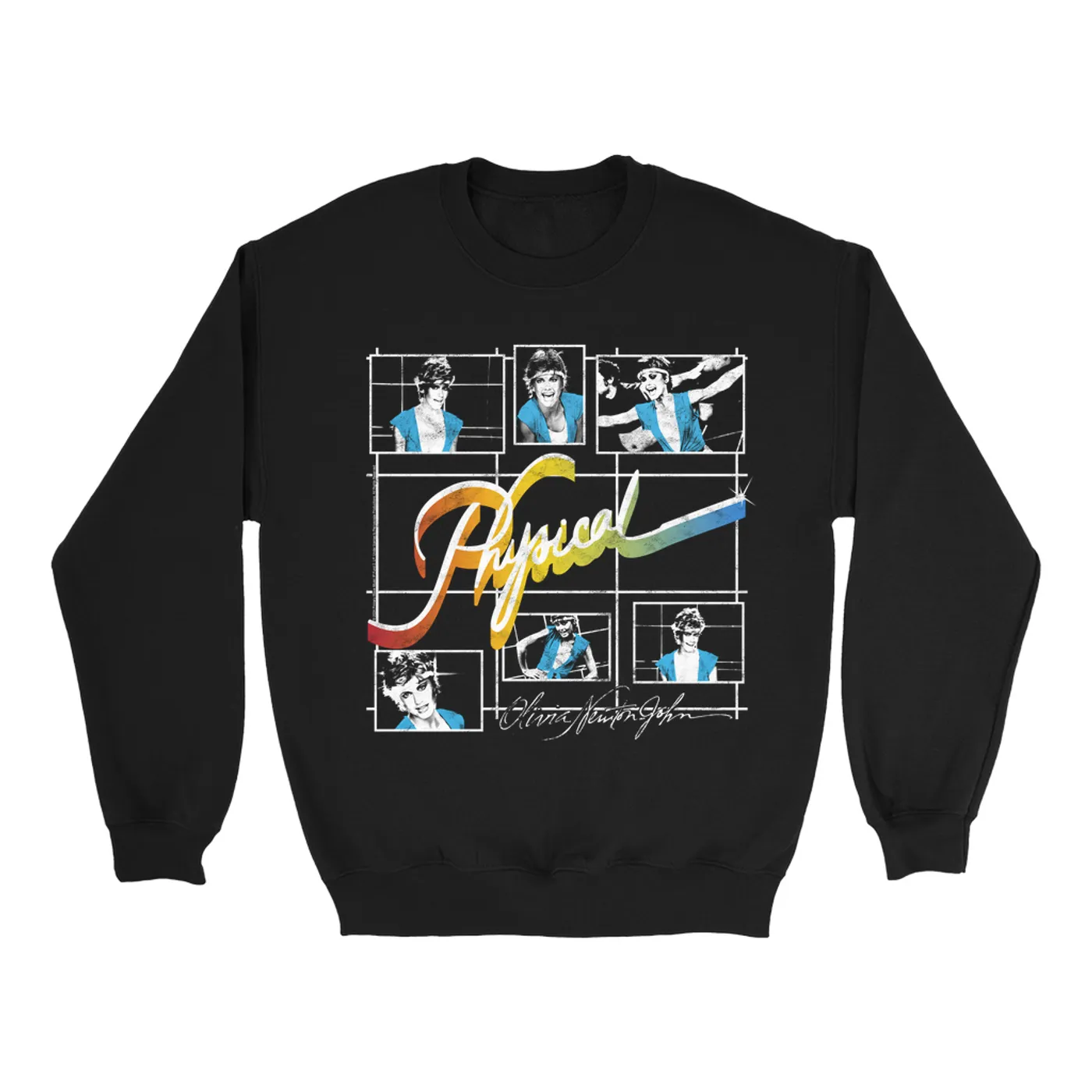 Olivia Newton-John Sweatshirt | Colorful Ombre Physical Collage Distressed (Merchbar Exclusive) Olivia Newton John Sweatshirt