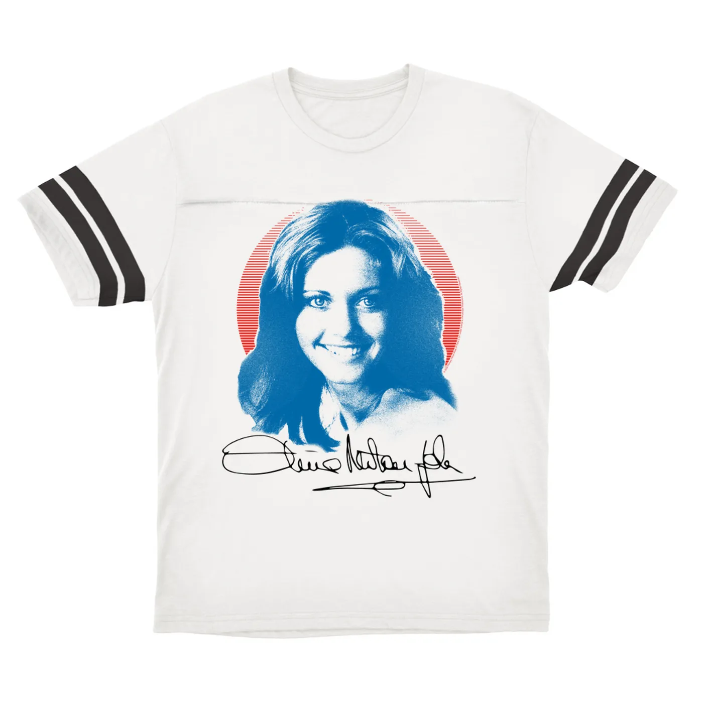 Olivia Newton-John T-Shirt | Blue Distressed Monochrome Image Olivia Newton John Football Shirt