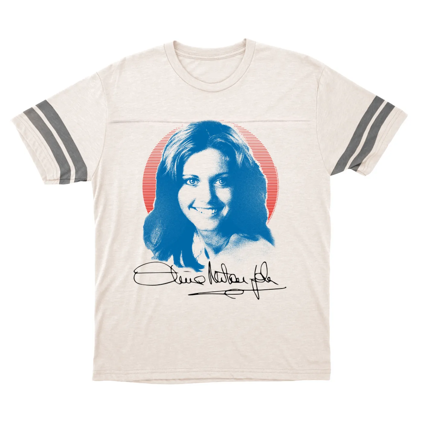 Olivia Newton-John T-Shirt | Blue Distressed Monochrome Image Olivia Newton John Football Shirt