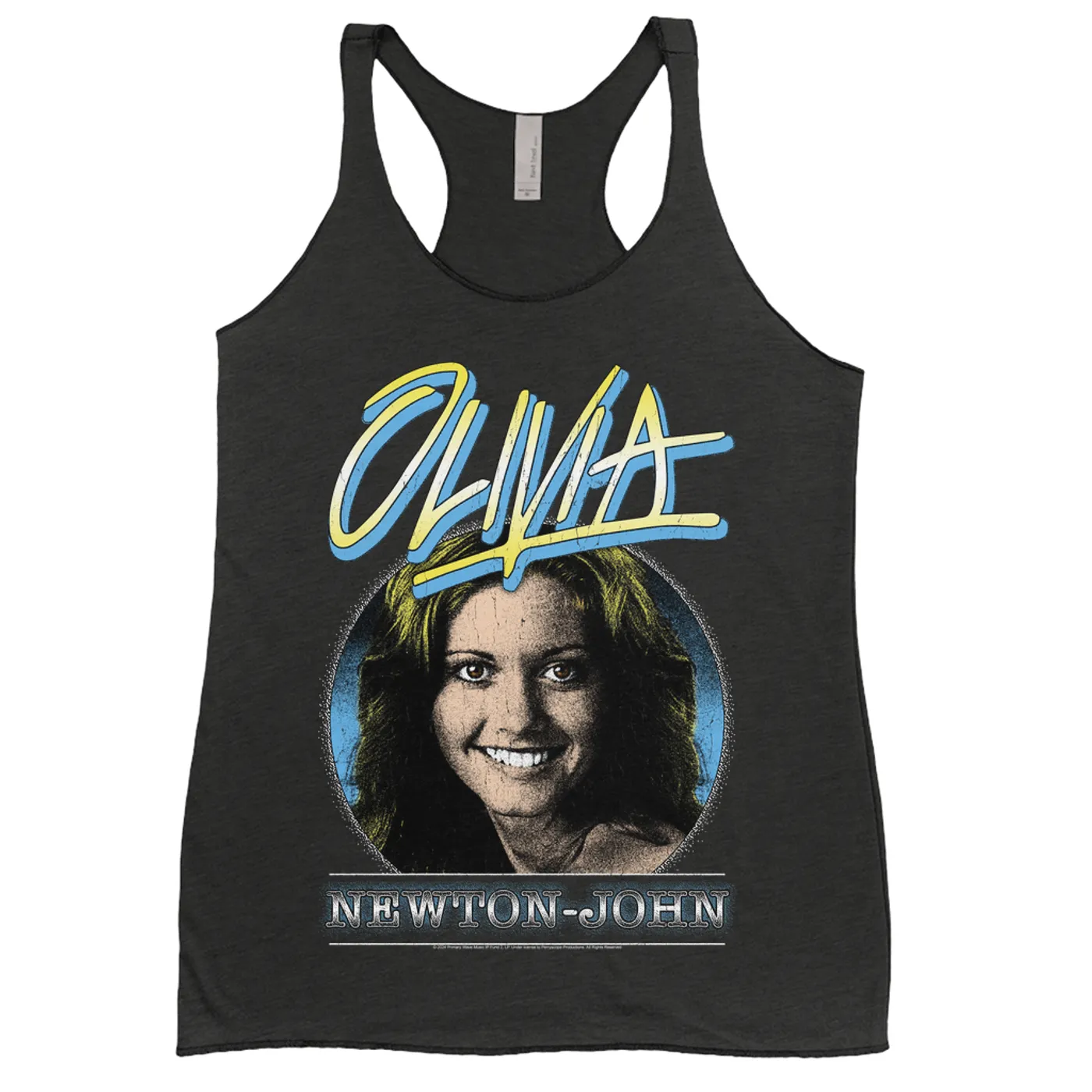 Olivia Newton-John Ladies' Tank Top | Yellow Blue OLIVIA Distressed Image Olivia Newton John Shirt