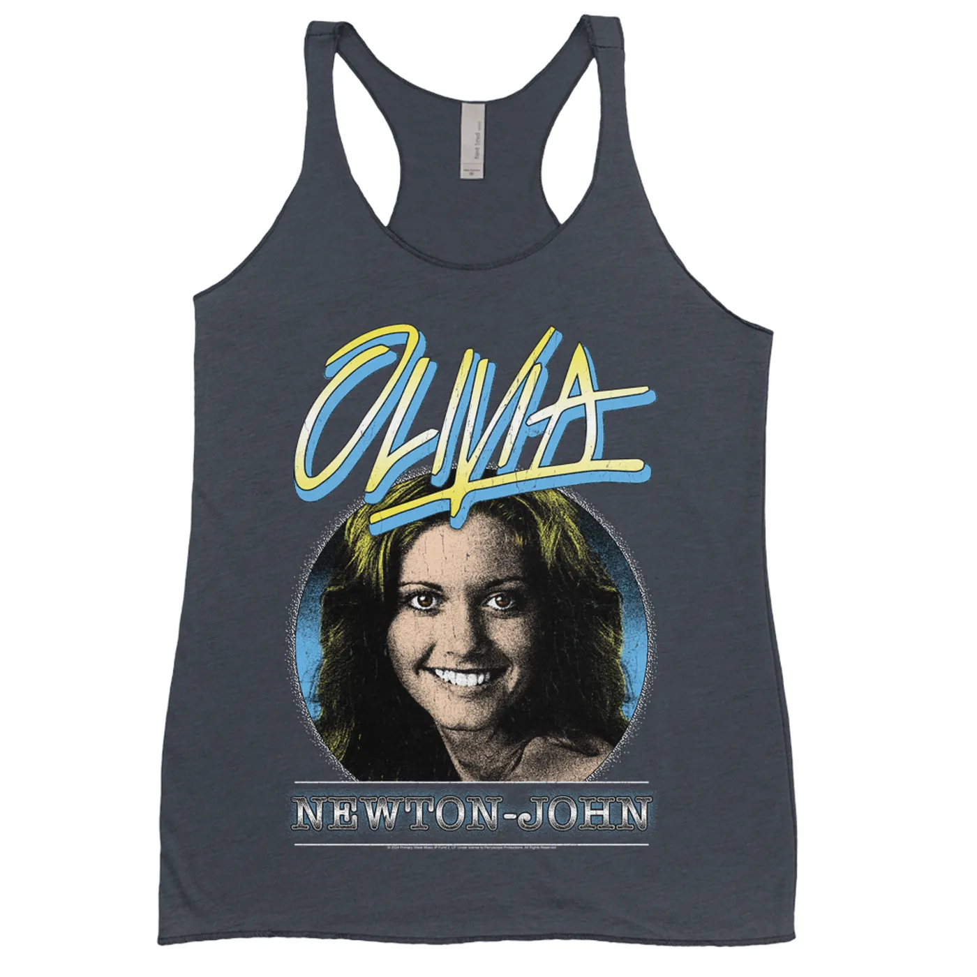 Olivia Newton-John Ladies' Tank Top | Yellow Blue OLIVIA Distressed Image Olivia Newton John Shirt