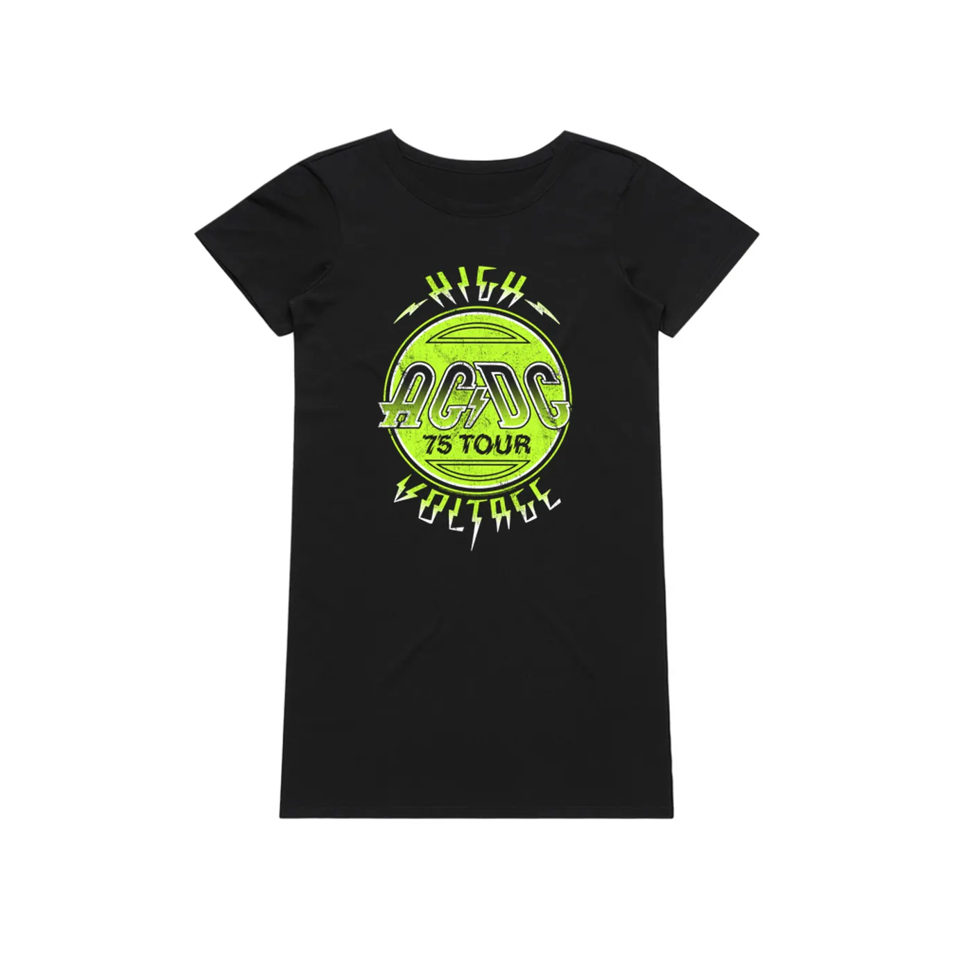 AC/DC Dress | Electric Green High Voltage Design (Merchbar Exclusive) ACDC T-Shirt Dress