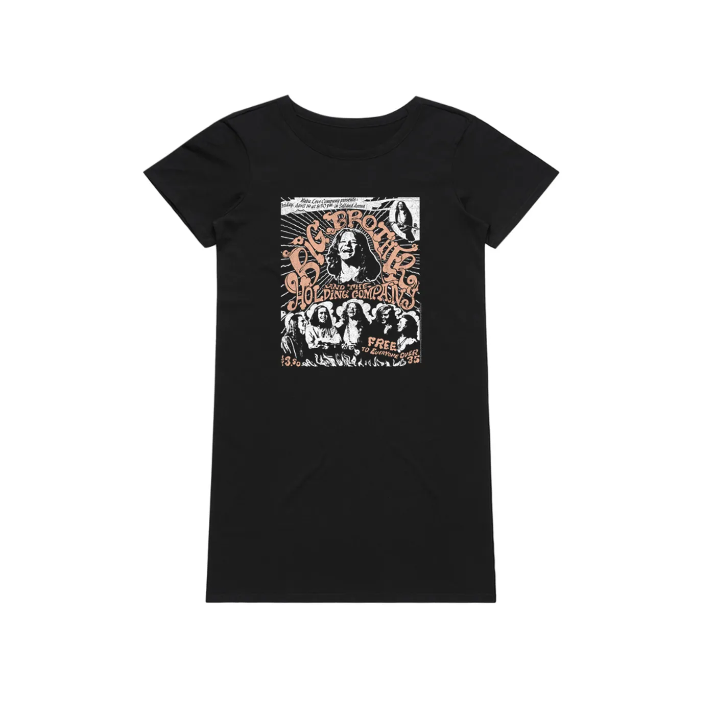 Big Brother & The Holding Company Big Brother and The Holding Co. Dress | Featuring Janis Joplin Fresno Concert Flyer Big Brother and The Holding Co. T-Shirt Dress