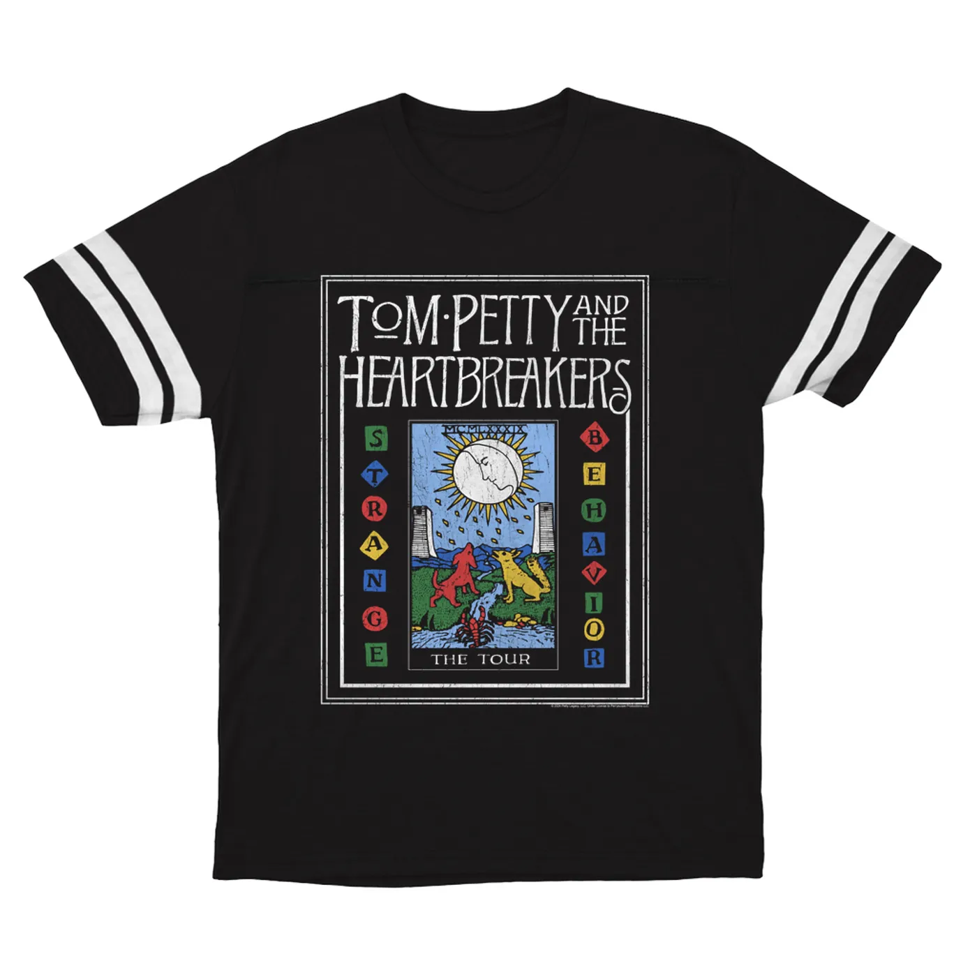 Tom Petty and the Heartbreakers T-Shirt | 1989 Strange Behavior Tour Image Distressed Tom Petty Football Shirt