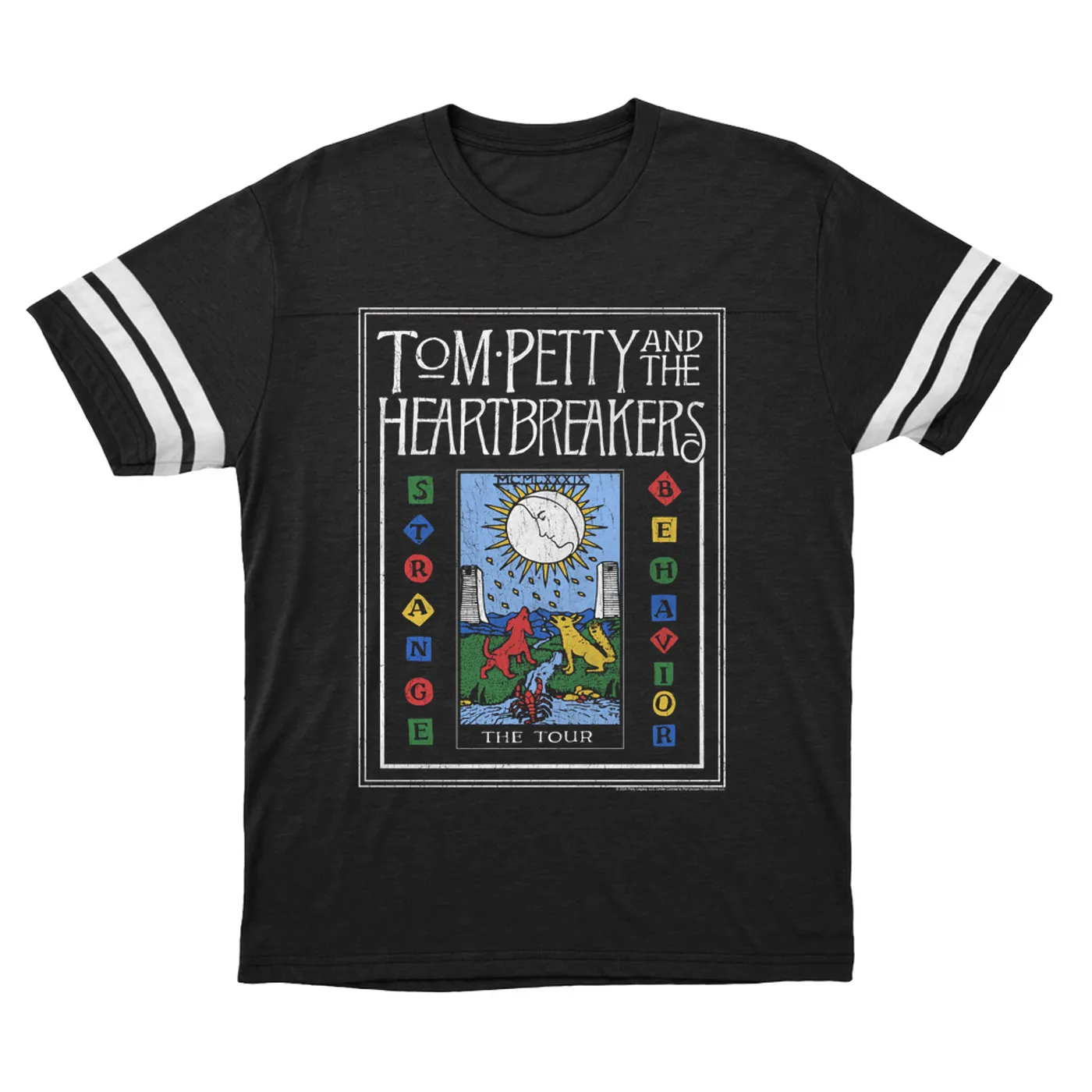 Tom Petty and the Heartbreakers T-Shirt | 1989 Strange Behavior Tour Image Distressed Tom Petty Football Shirt