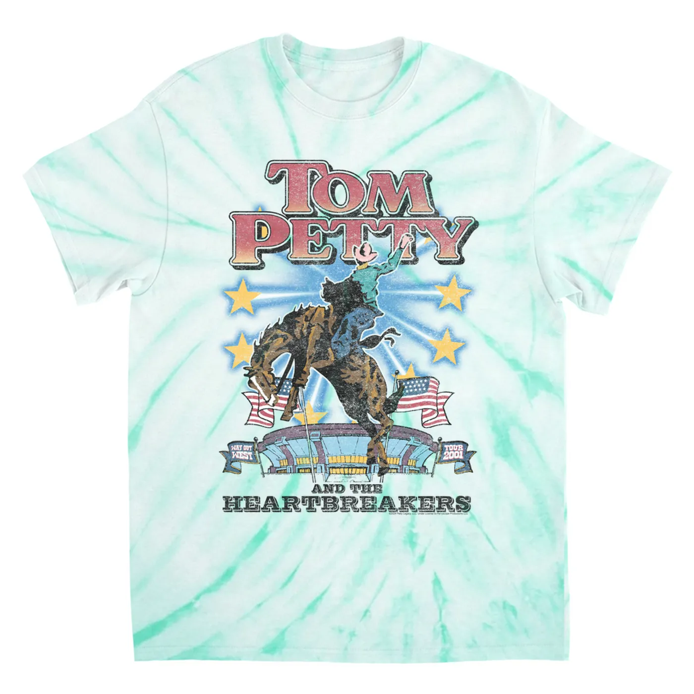 Tom Petty and the Heartbreakers T-Shirt | 2001 Way Out West Tour Distressed (Merchbar Exclusive) Tom Petty Tie Dye Shirt