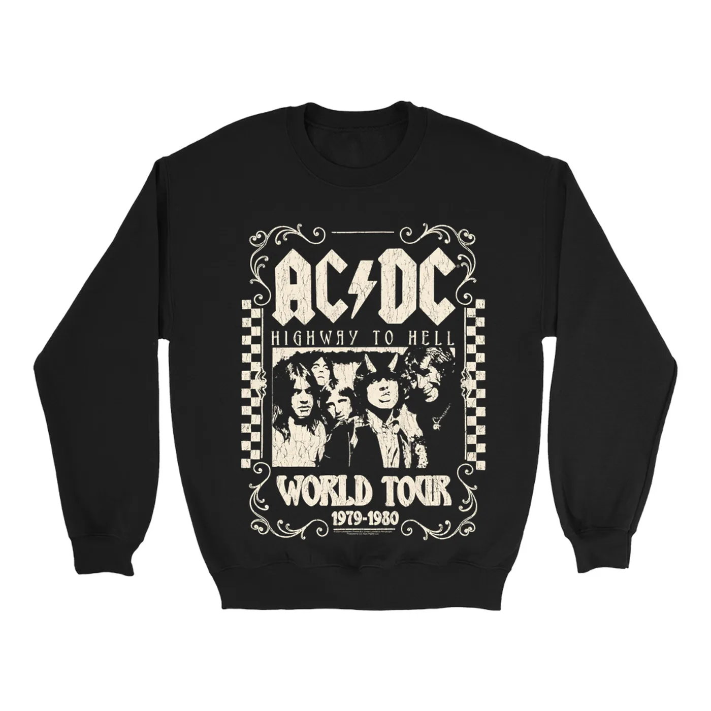 AC/DC Sweatshirt | Checkered Highway To Hell World Tour Distressed ACDC Sweatshirt