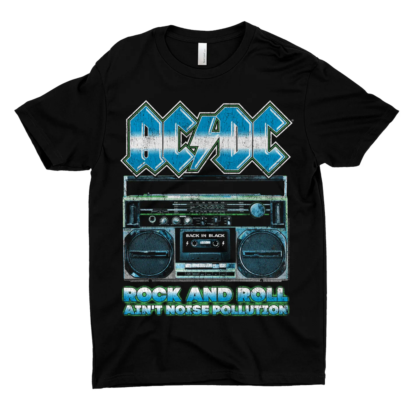 AC/DC T-Shirt | Rock N' Roll Ain't Noise Pollution Boombox Distressed (Merchbar Exclusive) ACDC Shirt