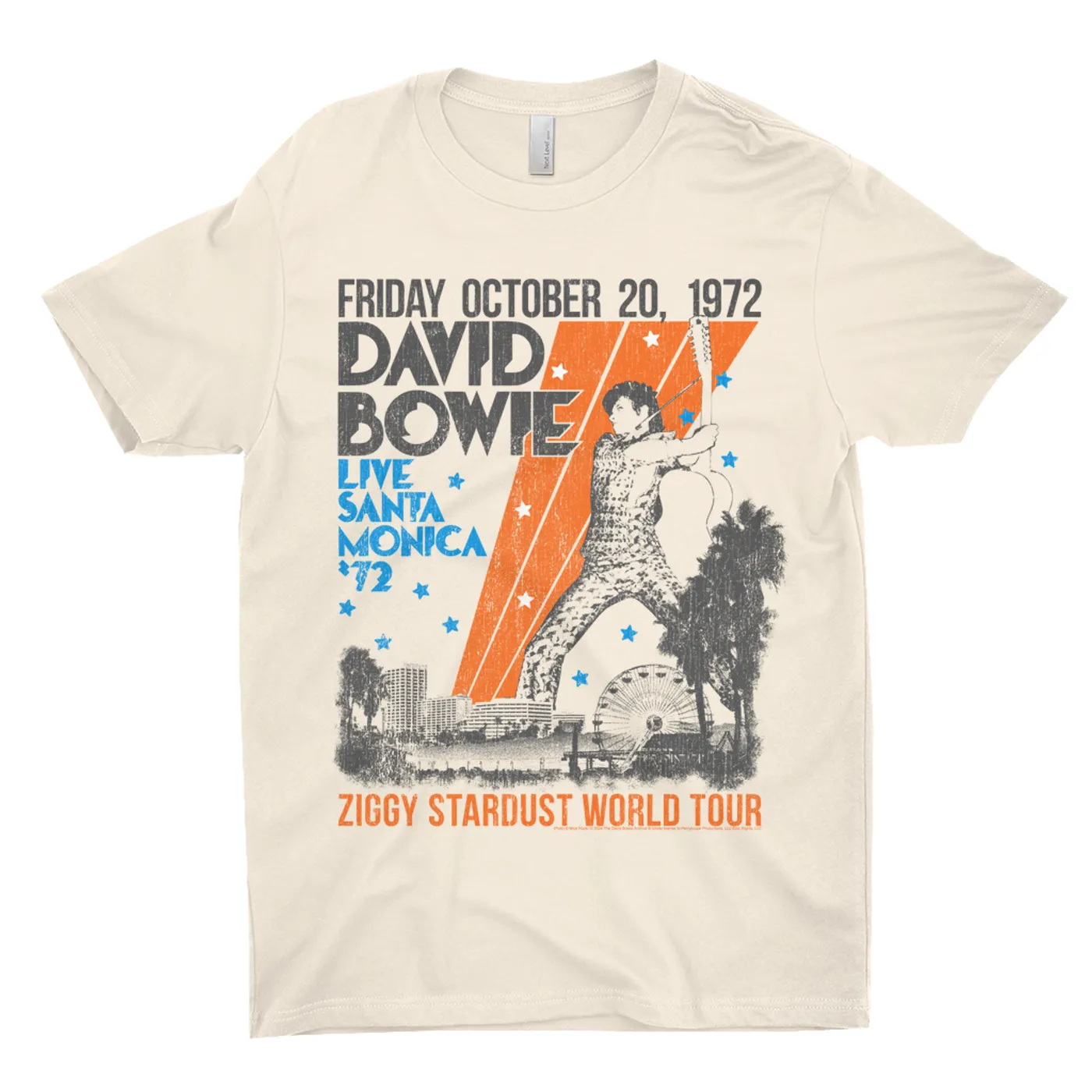 David Bowie T-Shirt | 1972 Santa Monica Civic Auditorium Distressed (Merchbar Exclusive) David Bowie Light Shirt