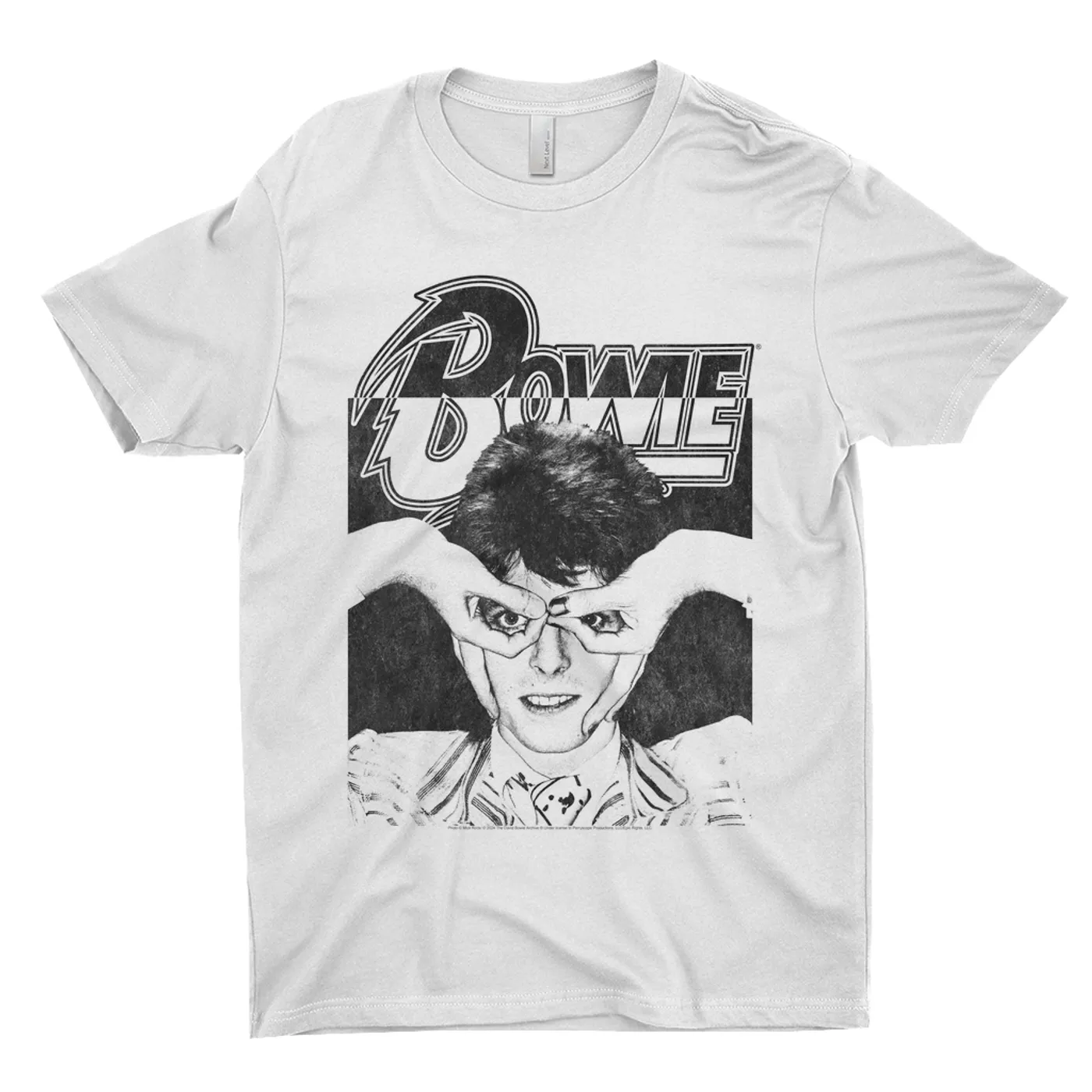 David Bowie T-Shirt | Silly Face Finger Glasses Color Block Distressed (Merchbar Exclusive) David Bowie Light Shirt