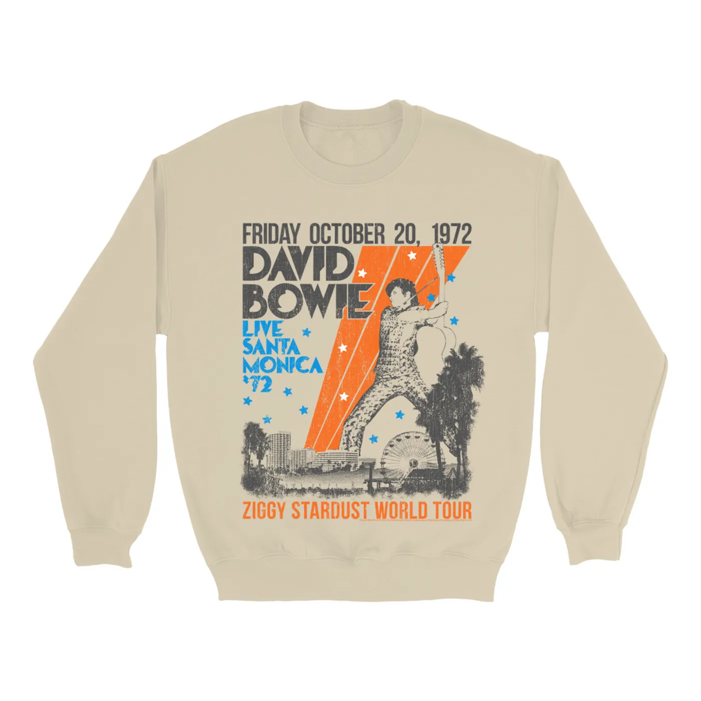 David Bowie Sweatshirt | 1972 Santa Monica Civic Auditorium Distressed (Merchbar Exclusive) David Bowie Sweatshirt