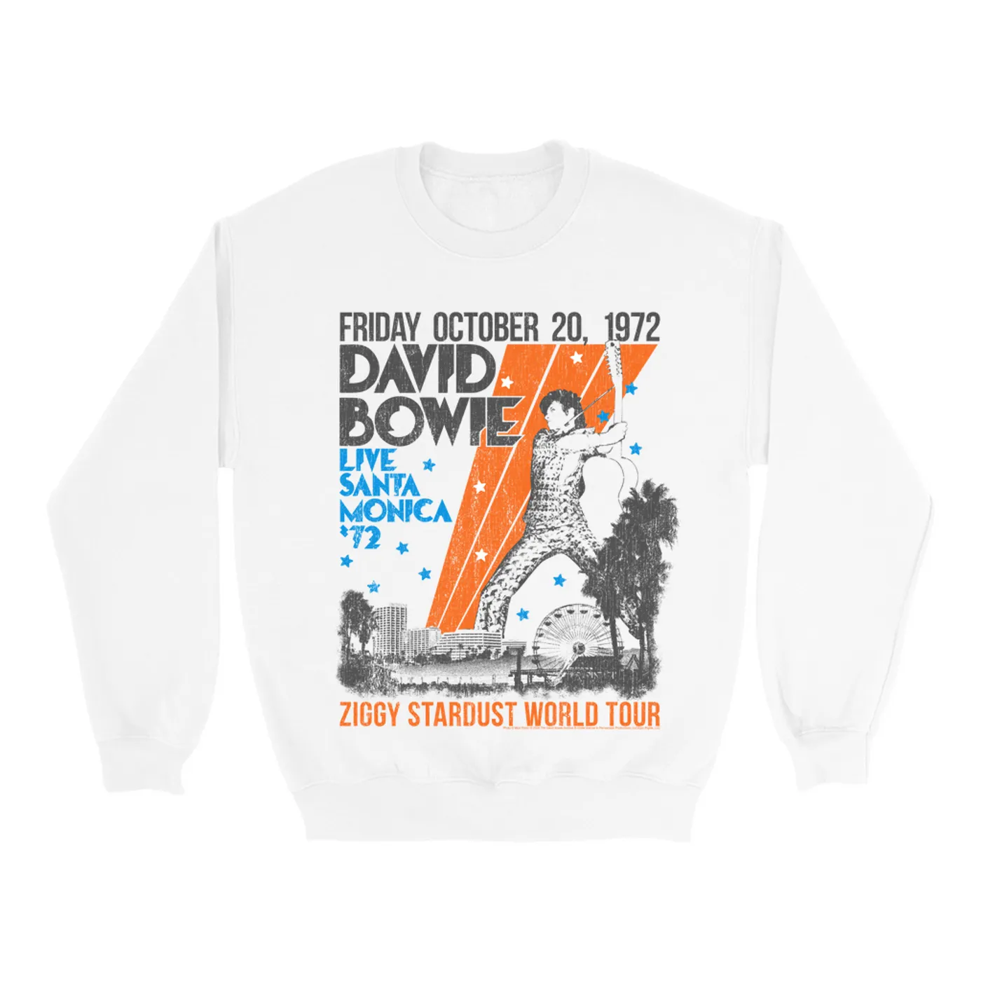 David Bowie Sweatshirt | 1972 Santa Monica Civic Auditorium Distressed (Merchbar Exclusive) David Bowie Sweatshirt