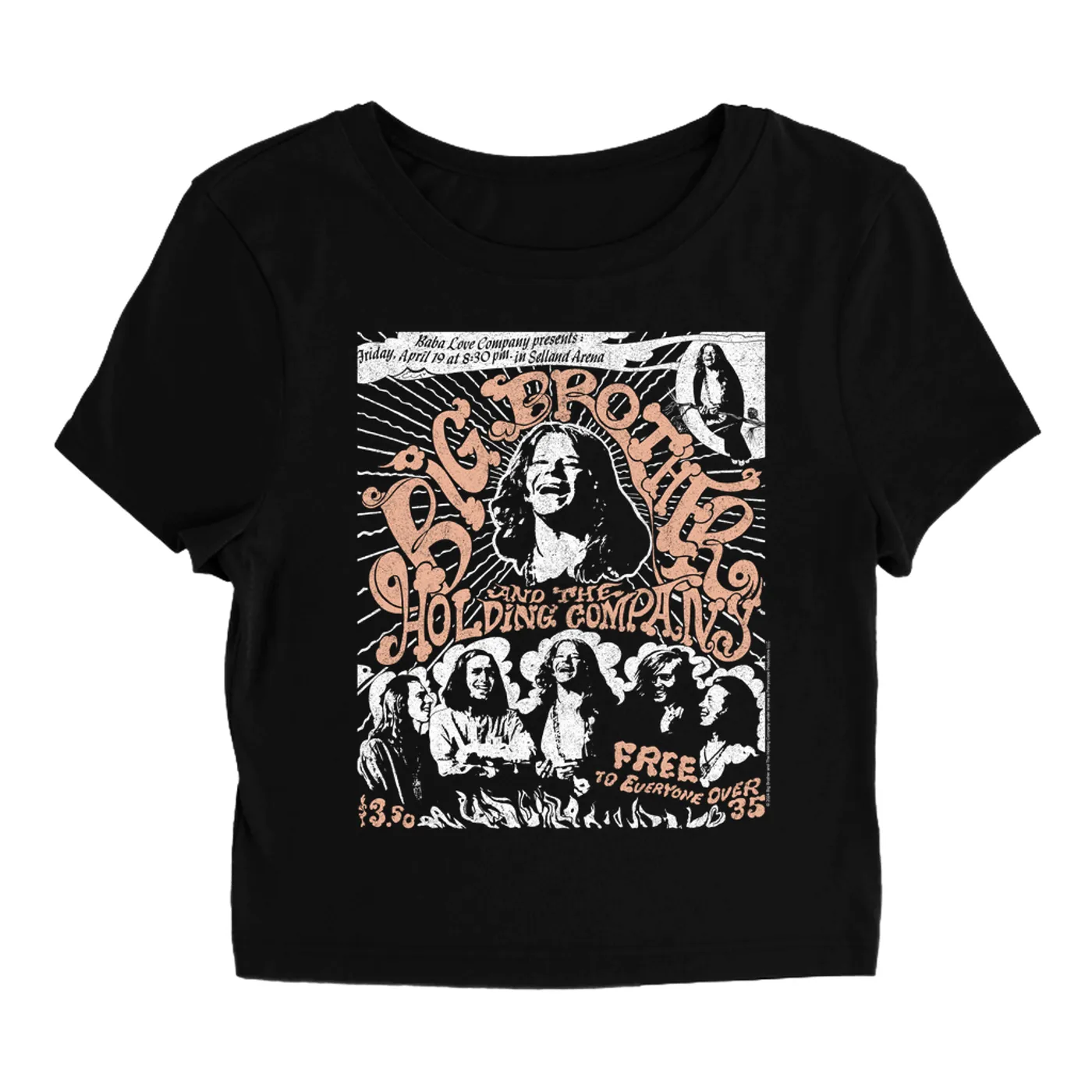 Big Brother & The Holding Company Big Brother and The Holding Co. Women's T-Shirt | Featuring Janis Joplin Fresno Concert Flyer Big Brother and The Holding Co. Baby Tee