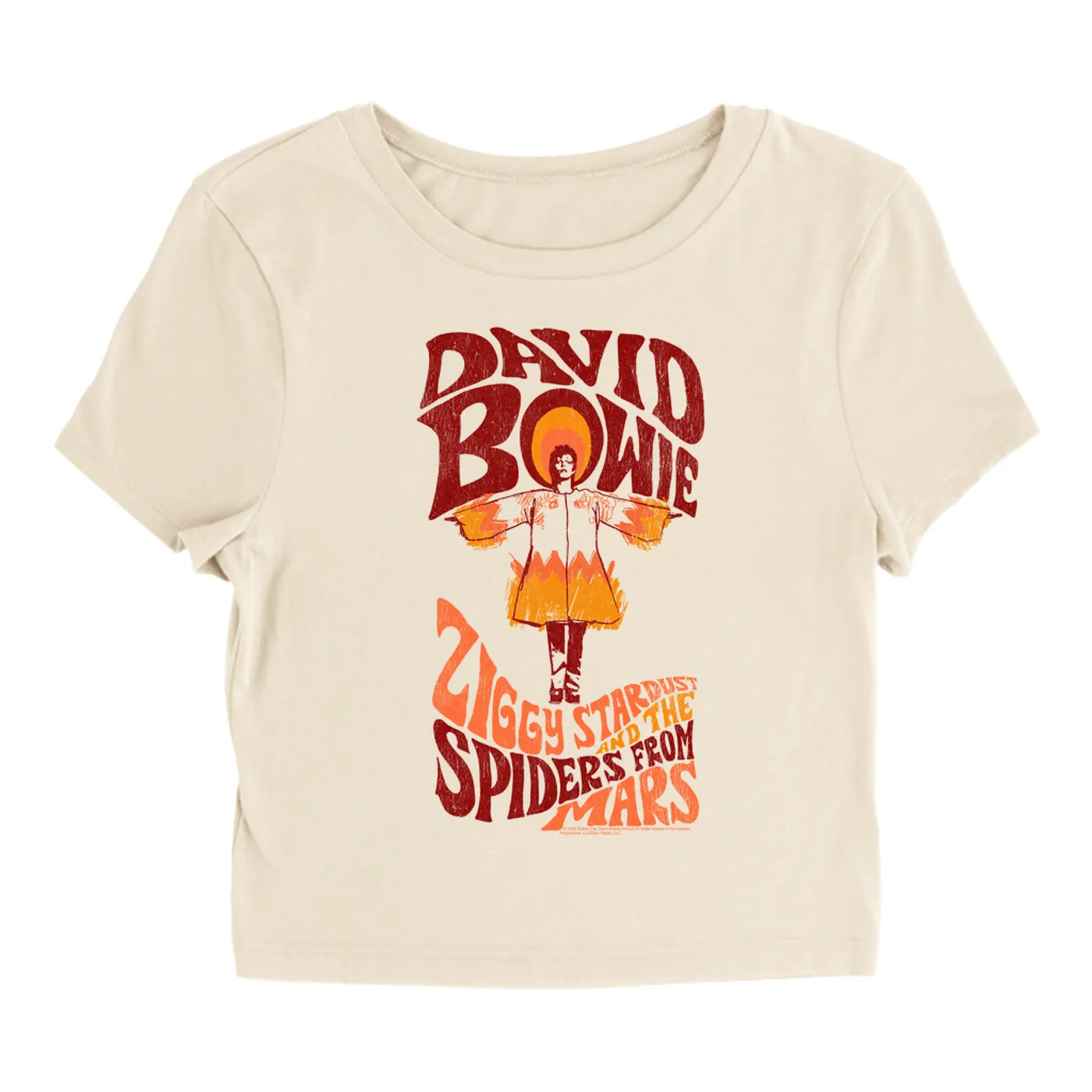 David Bowie Women's T-Shirt | Retro Orange Ziggy Stardust And The Spiders From Mars Distressed (Merchbar Exclusive) David Bowie Baby Tee