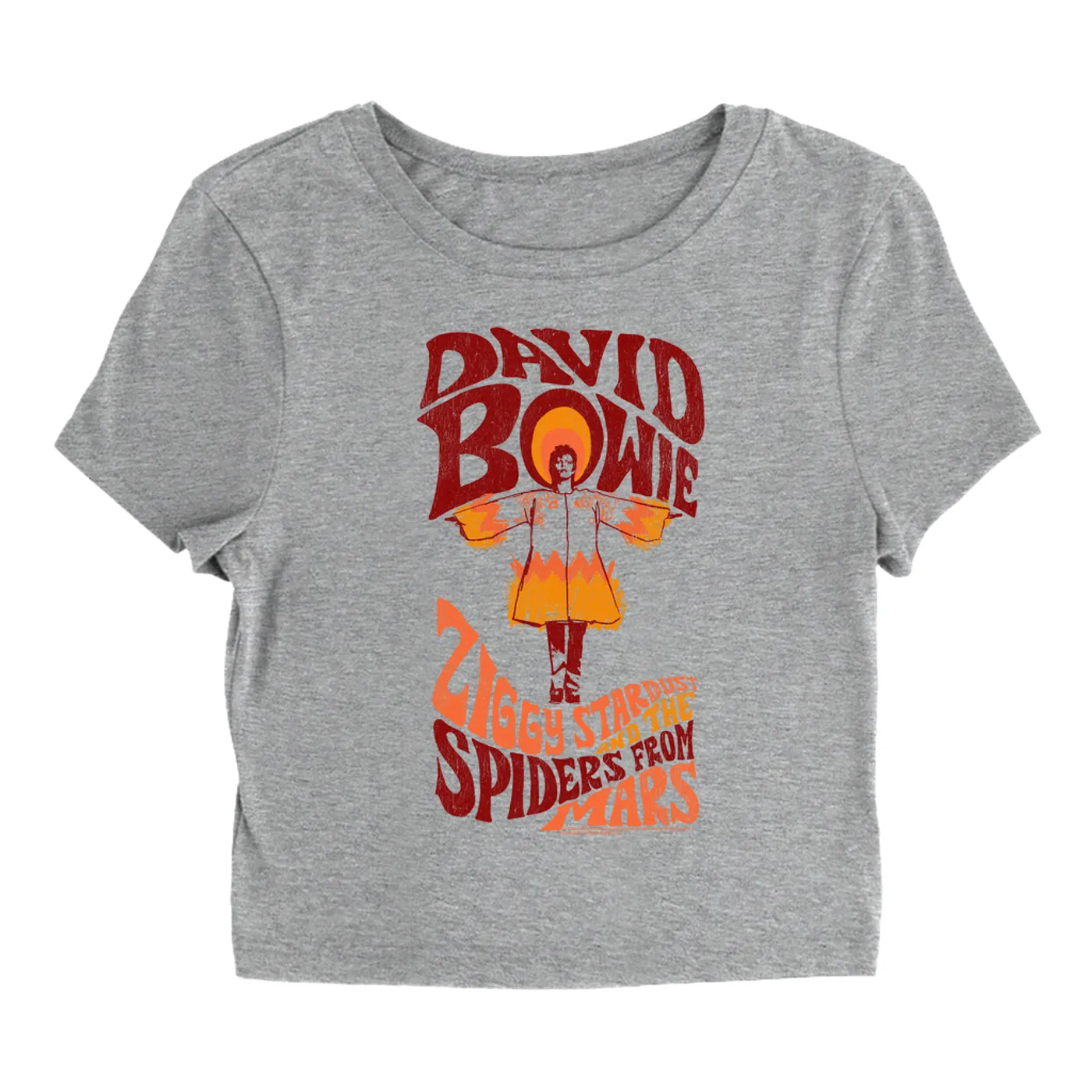 David Bowie Women's T-Shirt | Retro Orange Ziggy Stardust And The Spiders From Mars Distressed (Merchbar Exclusive) David Bowie Baby Tee