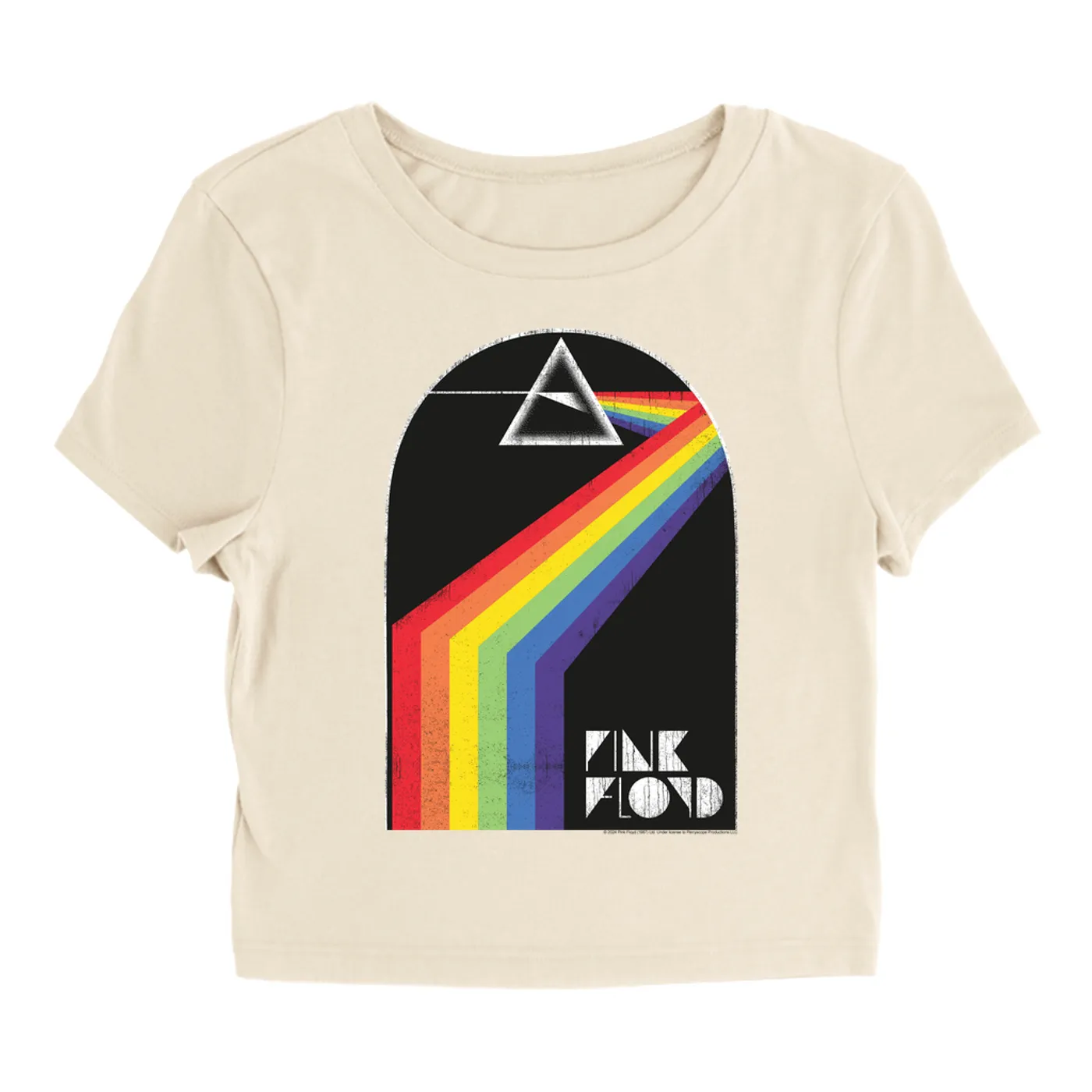 Pink Floyd Women's T-Shirt | The Dark Side Of The Moon Retro Arch Design Distressed Pink Floyd Baby Tee